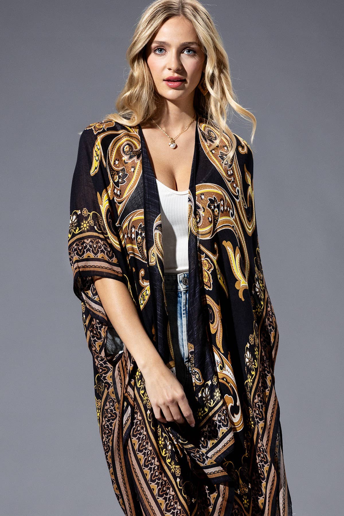 Brown Yellow Multi Kimono - ivyandlavyboutique Urbanista