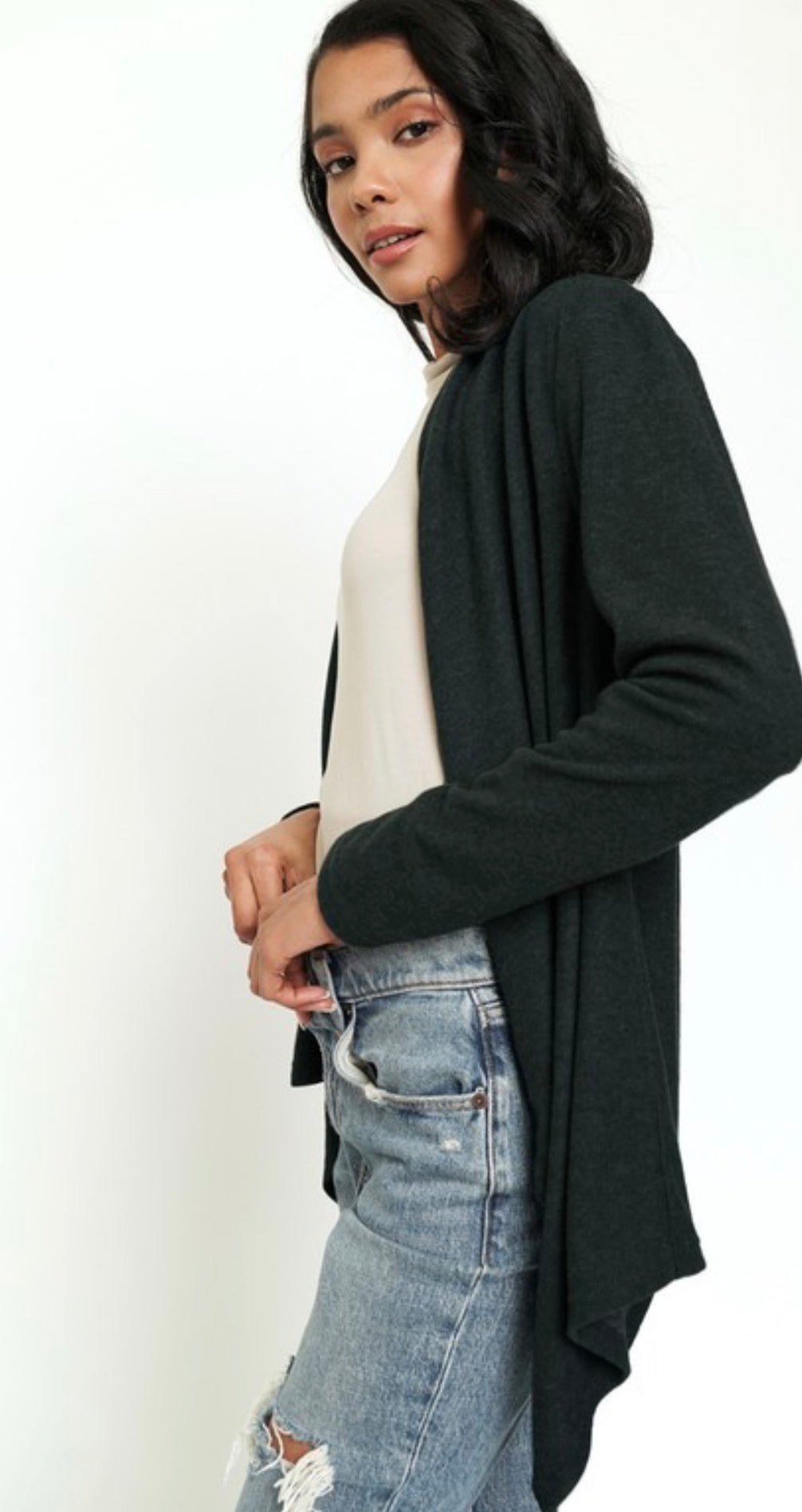 Brushed Knit Shawl Collar Open Cardigan - ivyandlavyboutique ivyandlavyboutique