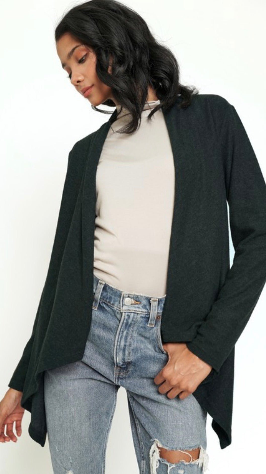 Brushed Knit Shawl Collar Open Cardigan - ivyandlavyboutique ivyandlavyboutique