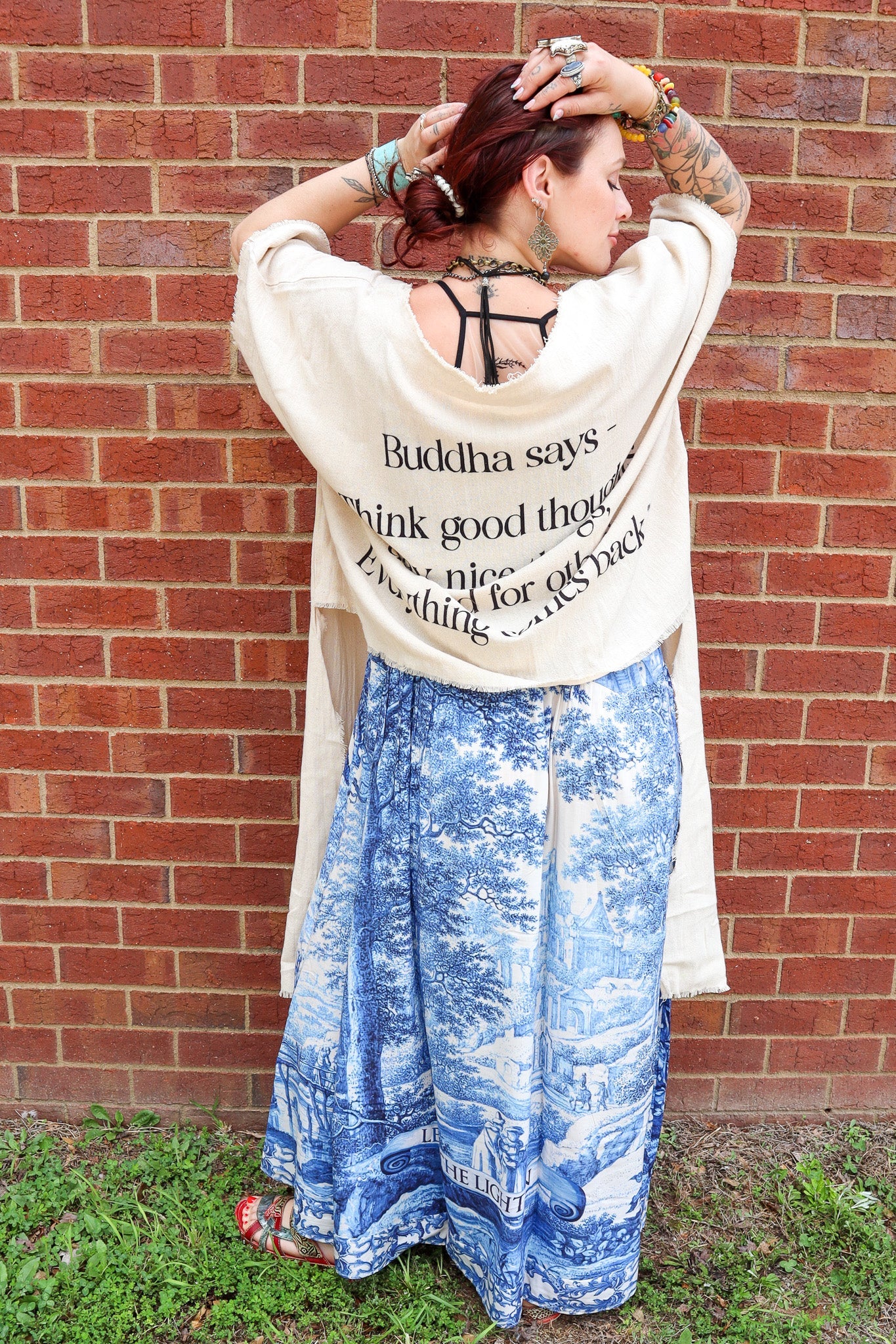 Buddha Hi - Lo Tunic with Front Quote - ivyandlavyboutique I LOVE LINEN