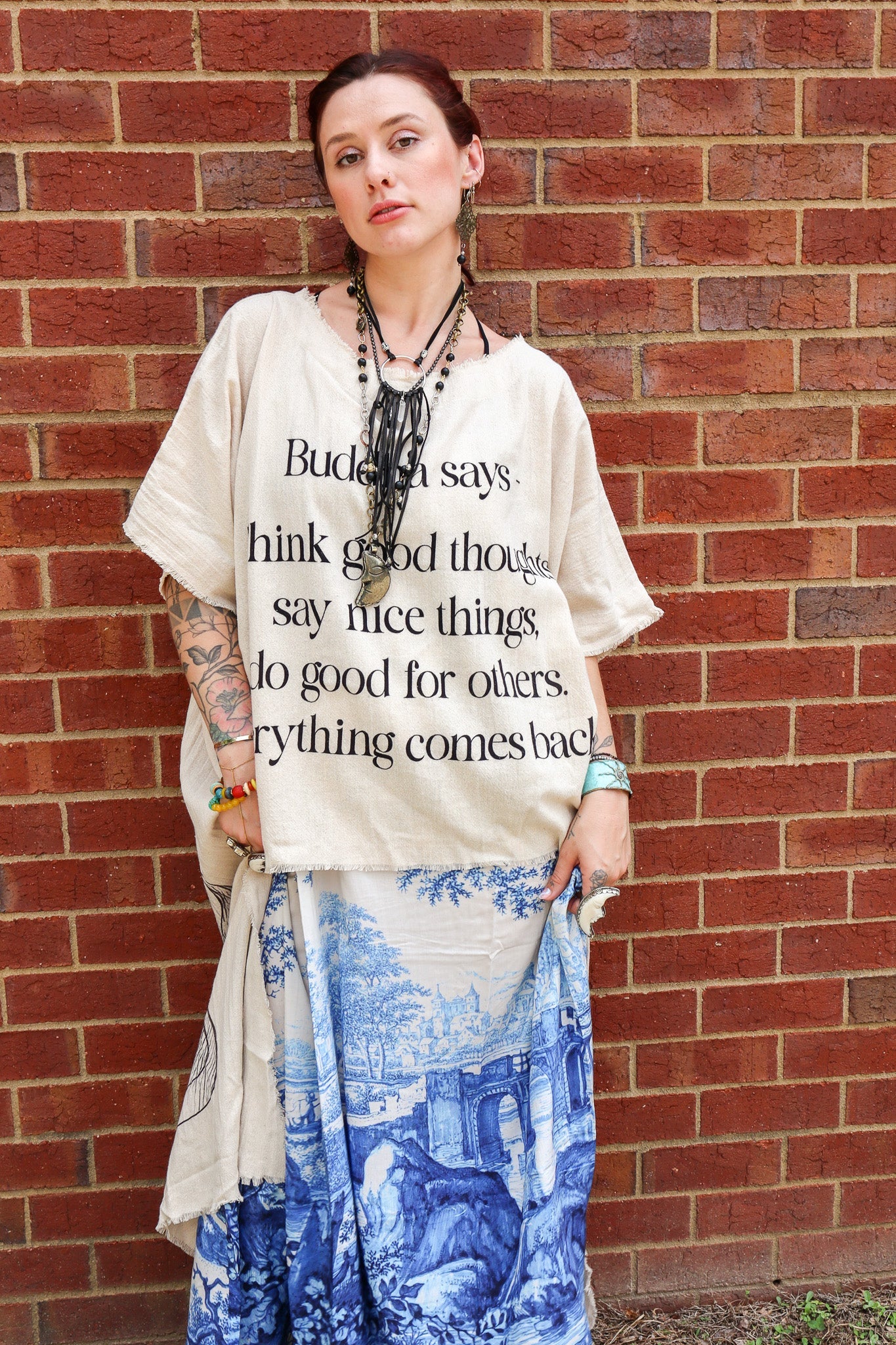 Buddha Hi - Lo Tunic with Front Quote - ivyandlavyboutique I LOVE LINEN