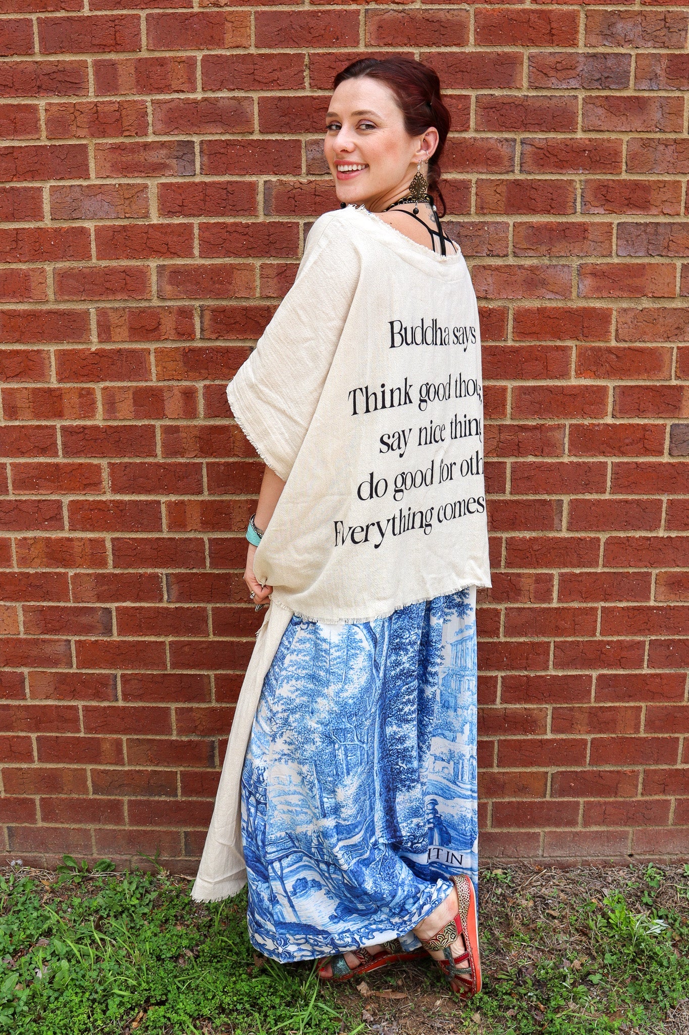 Buddha Hi - Lo Tunic with Front Quote - ivyandlavyboutique I LOVE LINEN