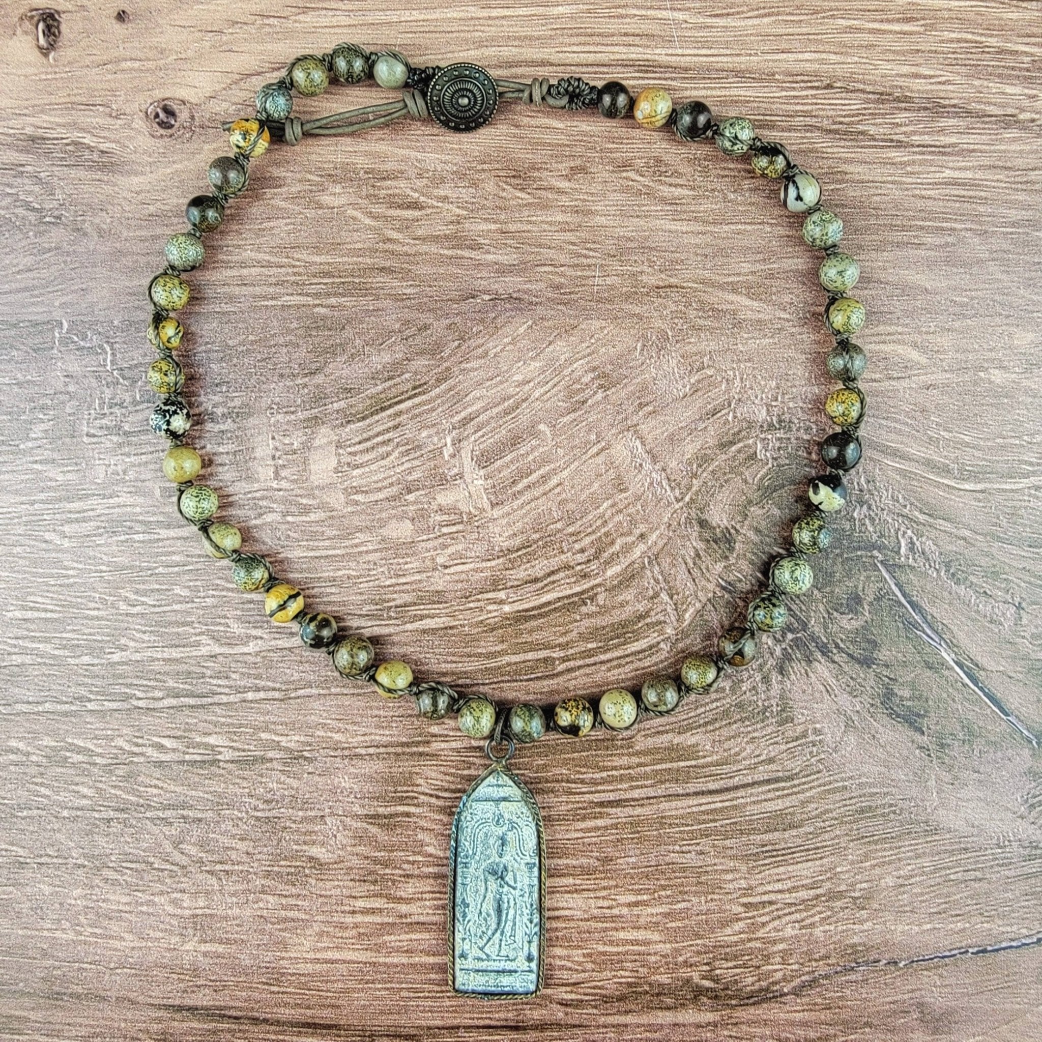 Buddha Pendant Beaded Snake Jasper Necklace - ivyandlavyboutique ZINC Designs