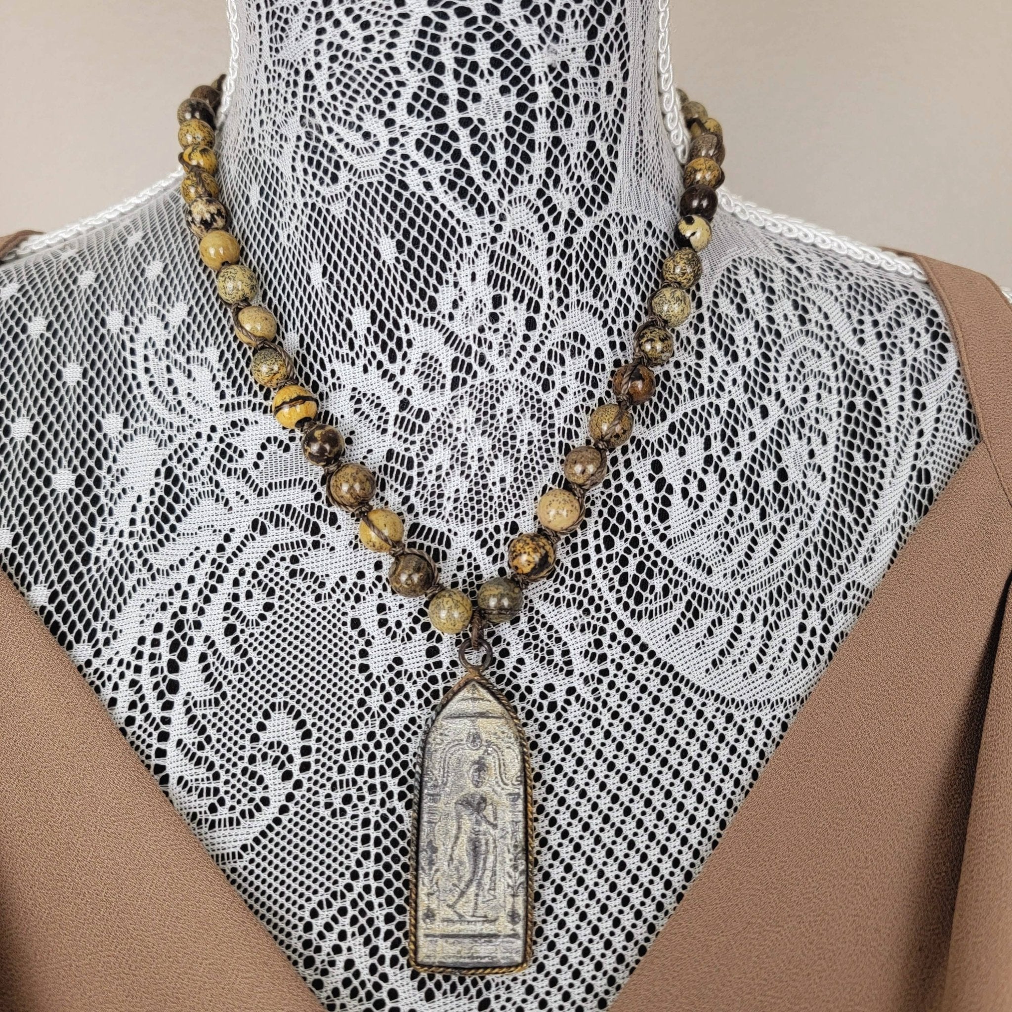 Buddha Pendant Beaded Snake Jasper Necklace - ivyandlavyboutique ZINC Designs