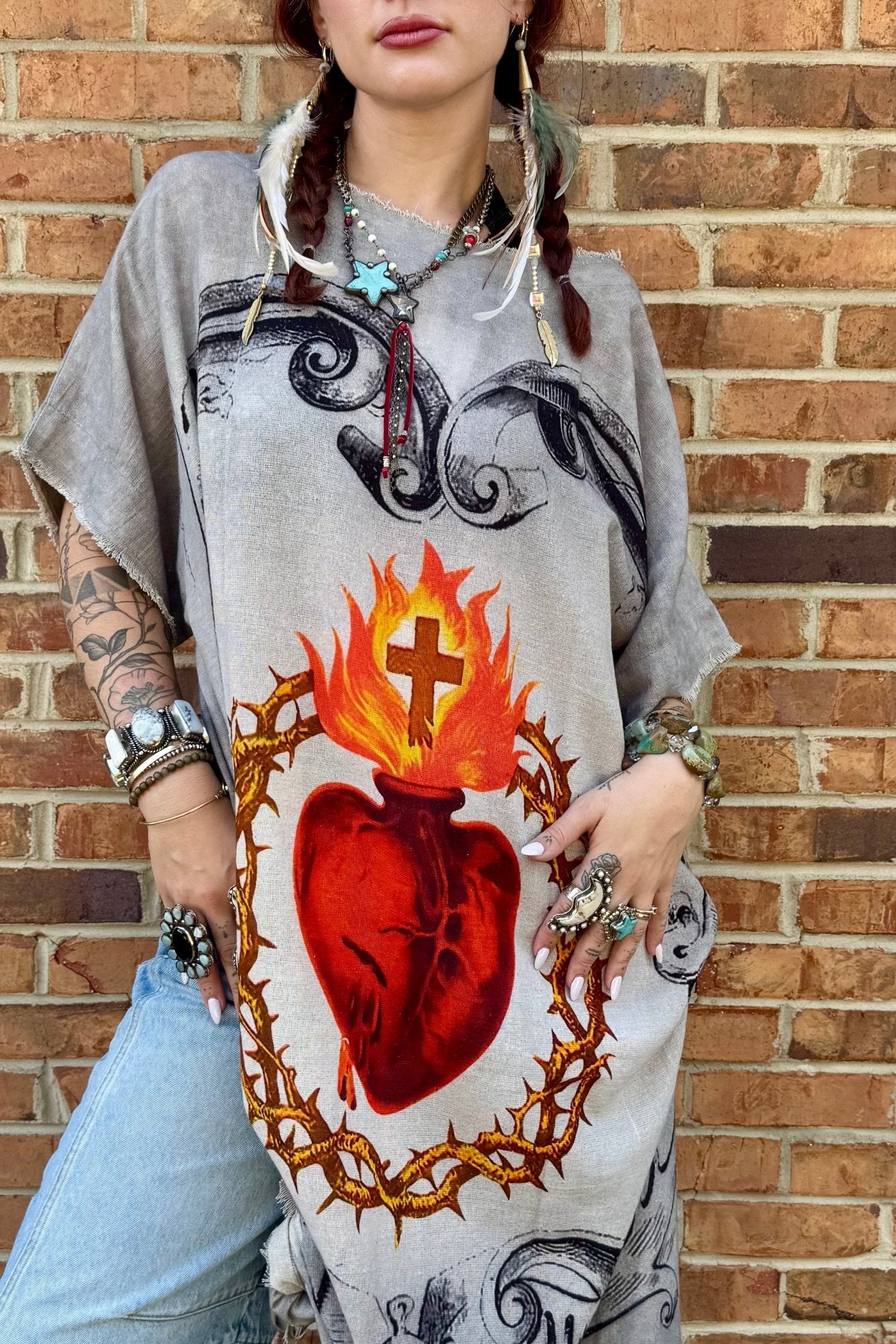 Burning Heart Hi Lo (Sacred Heart) - ivyandlavyboutique I LOVE LINEN