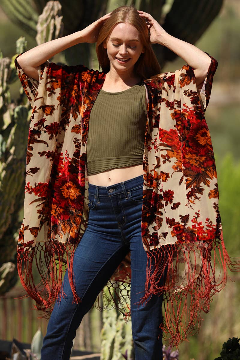 Burnout Florals Kimono - ivyandlavyboutique ANGIE