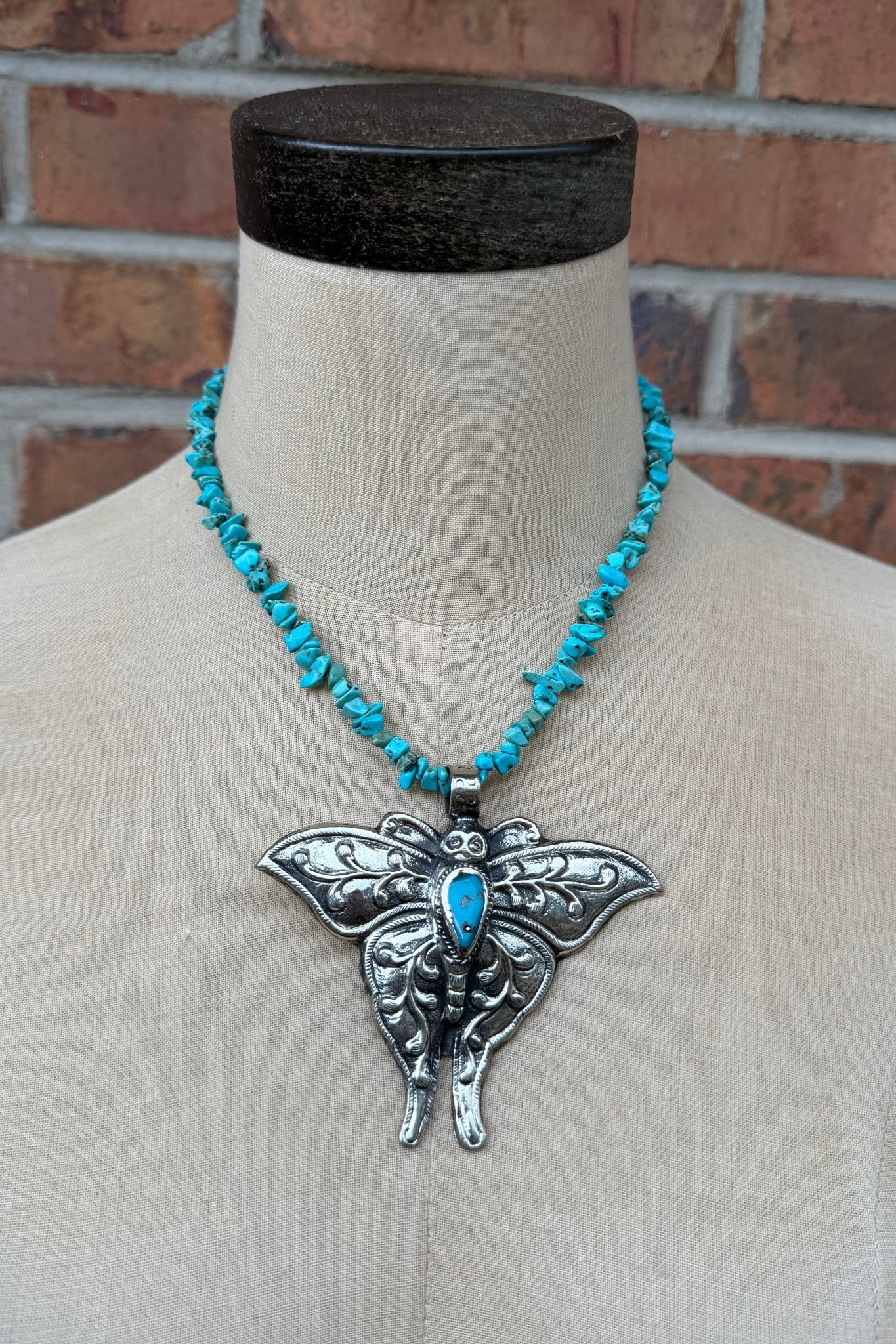 Butterfly Blues Necklace on Turquoise Chip Chain - ivyandlavyboutique ivyandlavyboutique