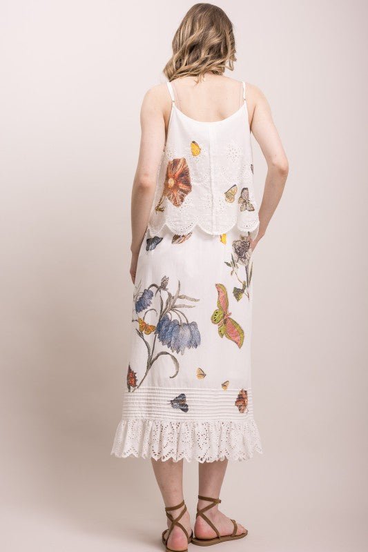 Butterfly Flower Print Eyelet Tank Dress - ivyandlavyboutique Blue Velvet