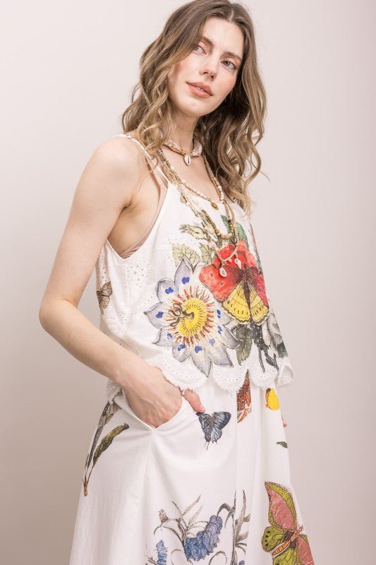 Butterfly Flower Print Eyelet Tank Dress - ivyandlavyboutique Blue Velvet
