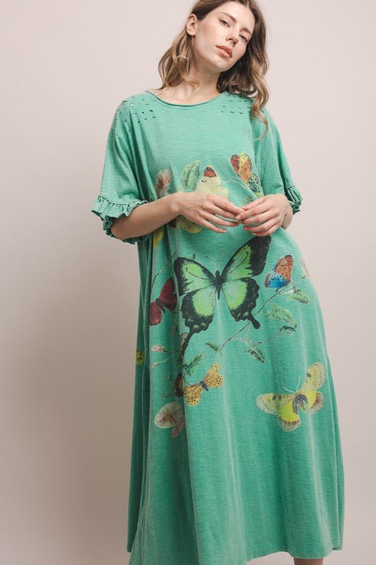 Butterfly Prance Midi Tunic Dress in Teal - ivyandlavyboutique Blue Velvet