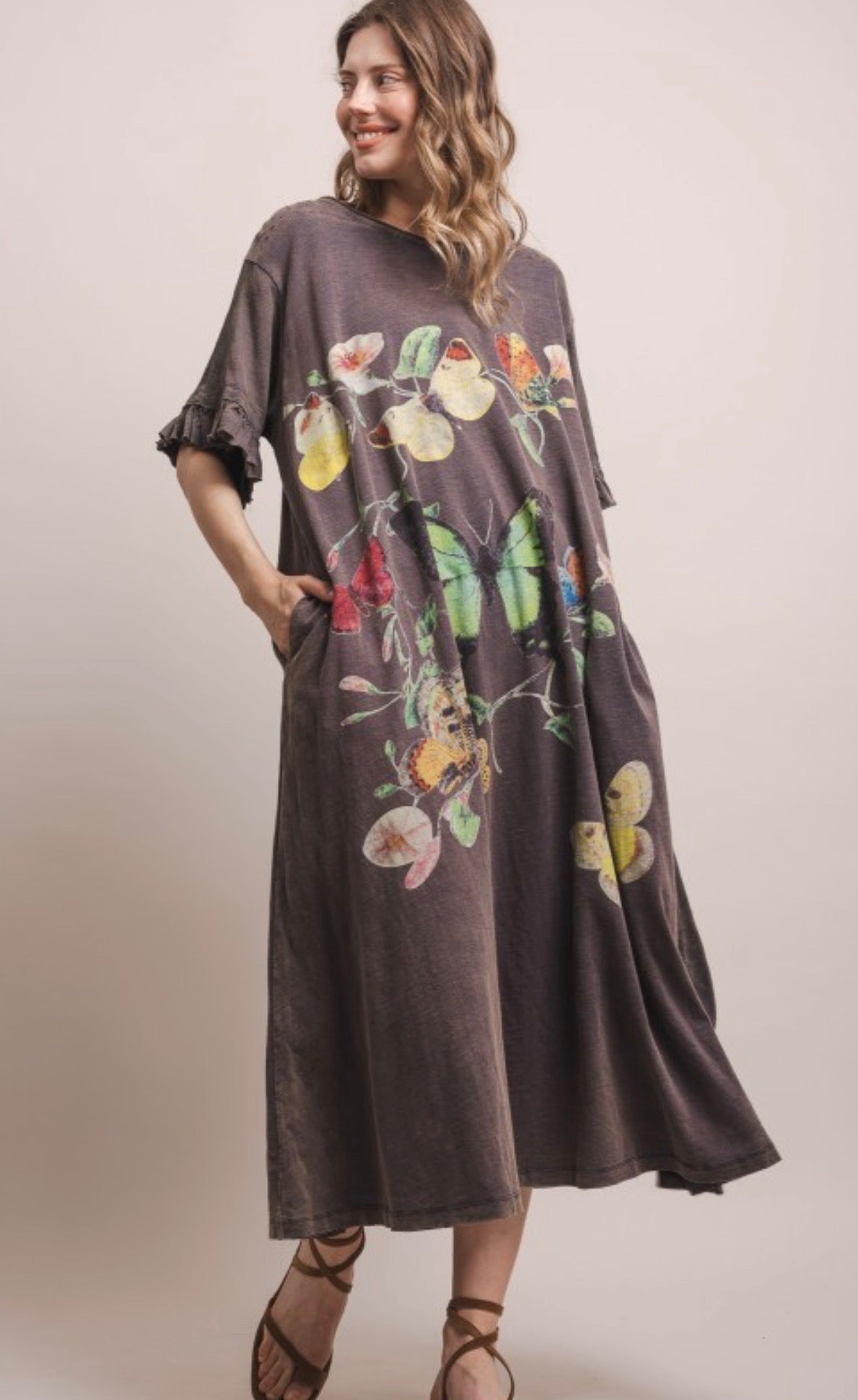 Butterfly Prance Midi Tunic Dress - ivyandlavyboutique Blue Velvet