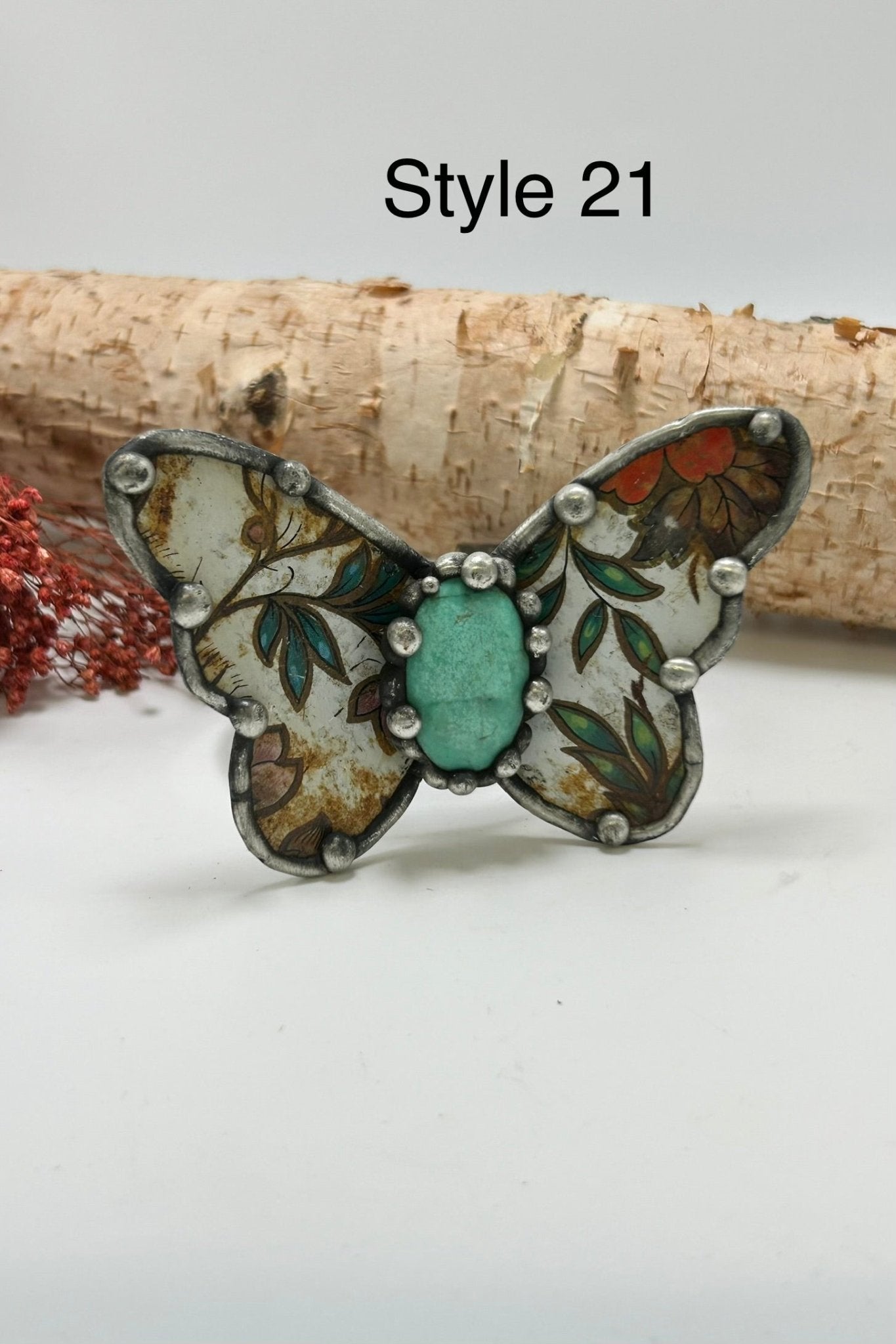 Butterfly Recycled Tin Cuff Bracelet w/ Gemstone - ivyandlavyboutique ivyandlavyboutique
