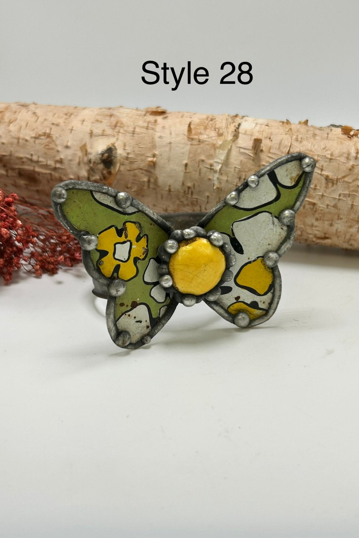 Butterfly Recycled Tin Cuff Bracelet w/ Gemstone - ivyandlavyboutique ivyandlavyboutique