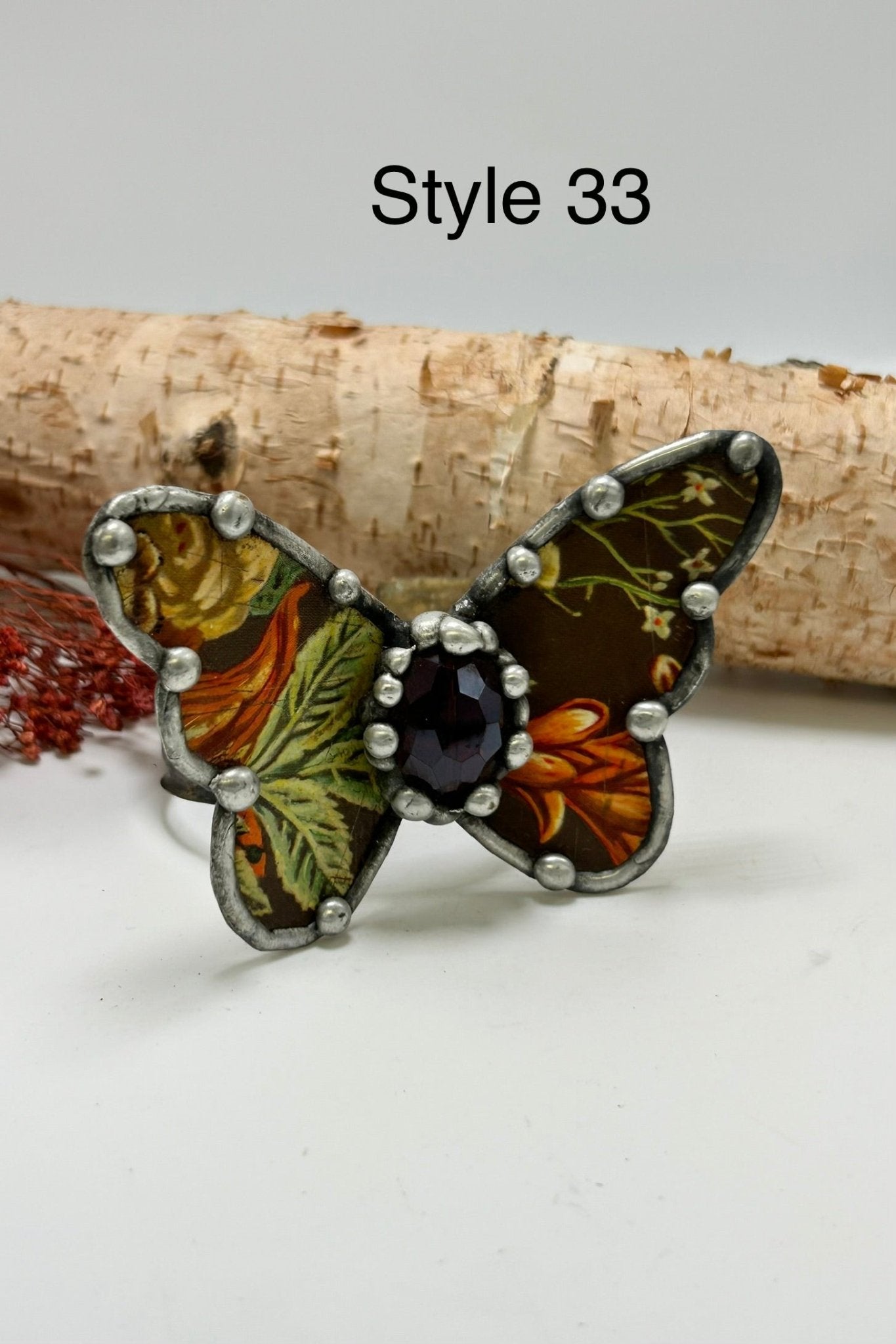 Butterfly Recycled Tin Cuff Bracelet w/ Gemstone - ivyandlavyboutique ivyandlavyboutique