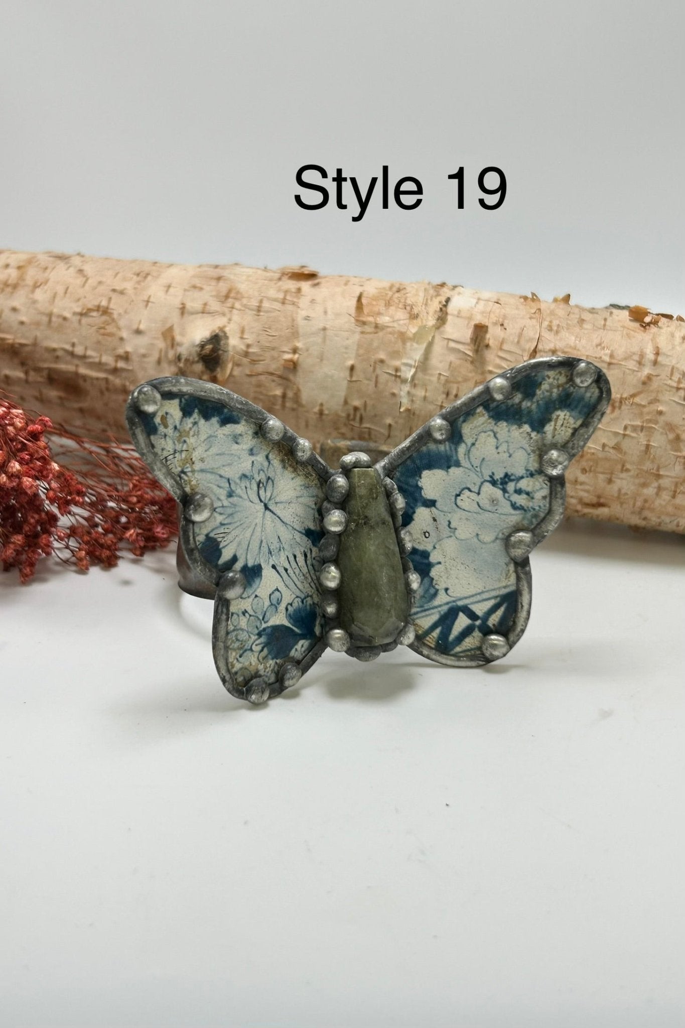Butterfly Recycled Tin Cuff Bracelet w/ Gemstone - ivyandlavyboutique ivyandlavyboutique