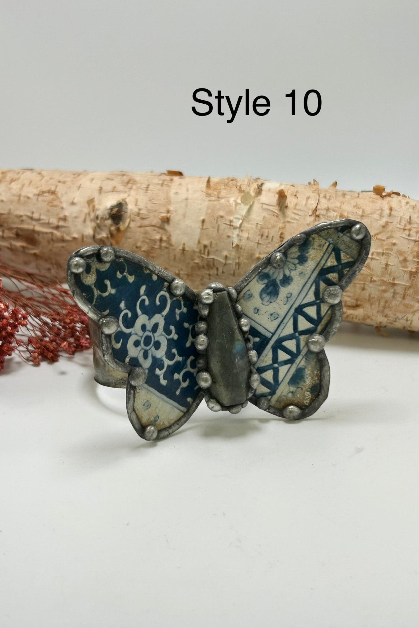 Butterfly Recycled Tin Cuff Bracelet w/ Gemstone - ivyandlavyboutique ivyandlavyboutique