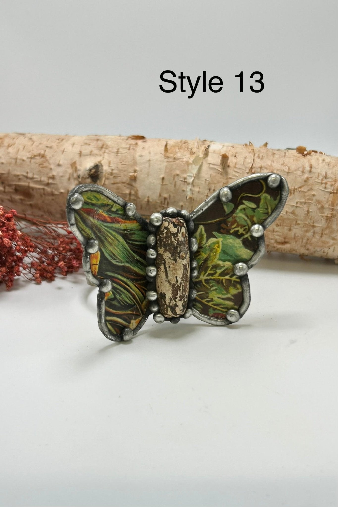 Butterfly Recycled Tin Cuff Bracelet w/ Gemstone - ivyandlavyboutique ivyandlavyboutique