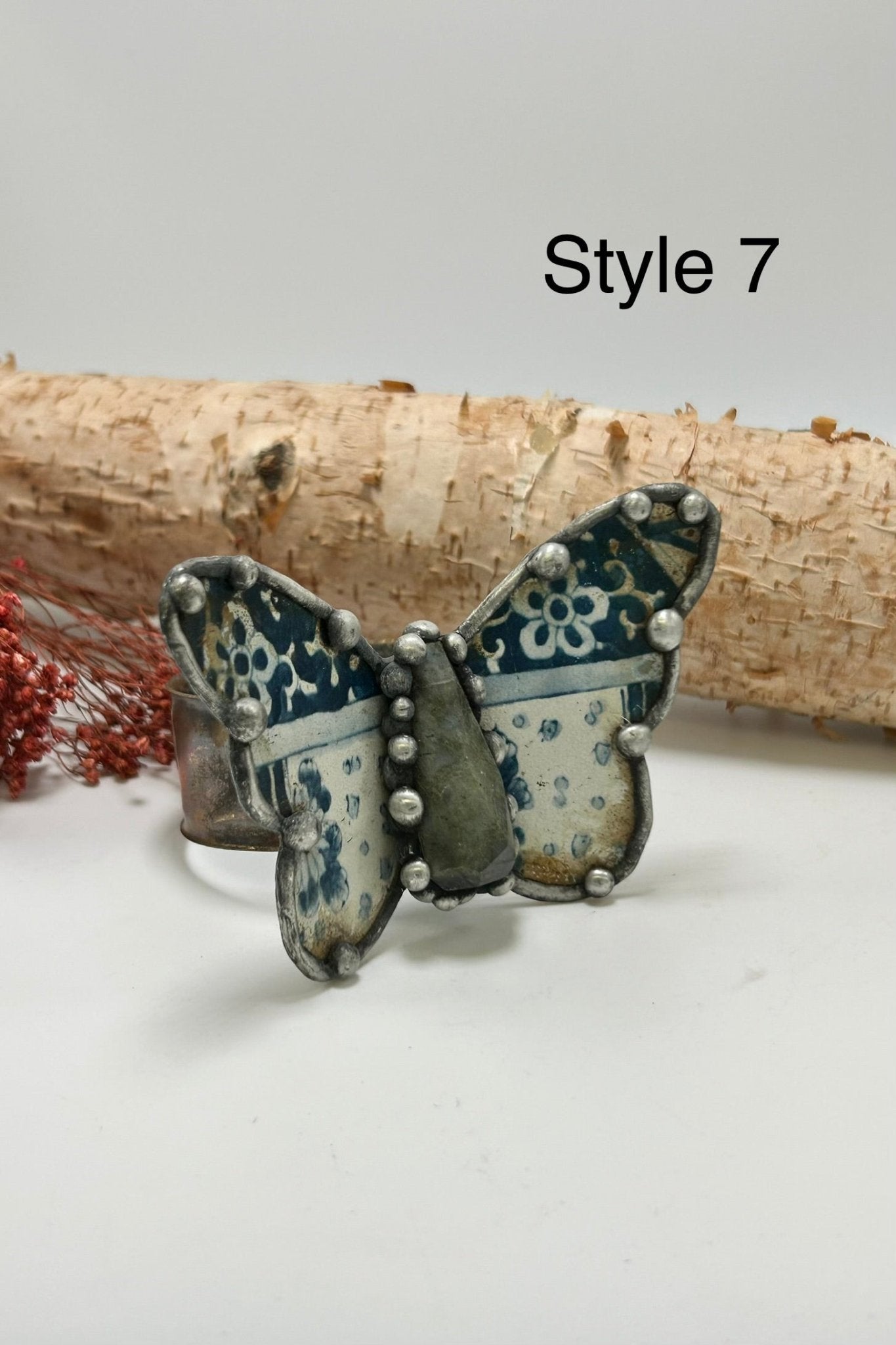 Butterfly Recycled Tin Cuff Bracelet w/ Gemstone - ivyandlavyboutique ivyandlavyboutique