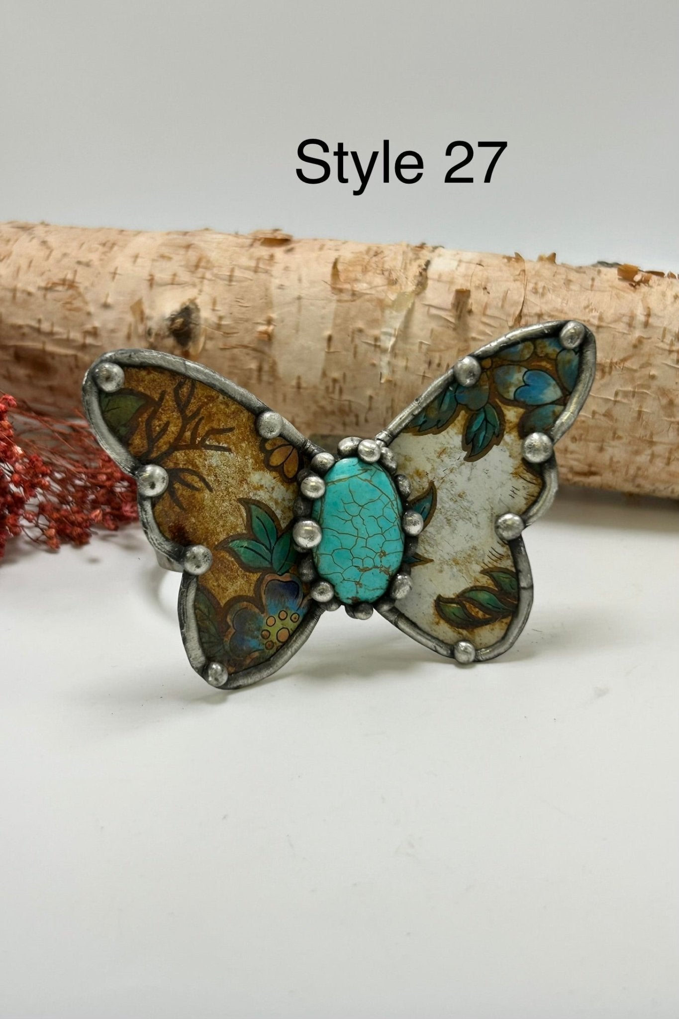 Butterfly Recycled Tin Cuff Bracelet w/ Gemstone - ivyandlavyboutique ivyandlavyboutique