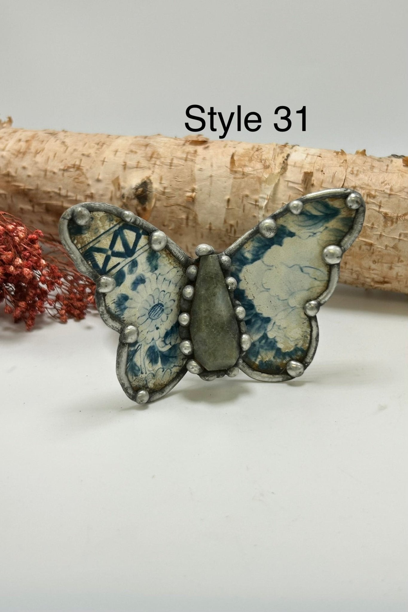 Butterfly Recycled Tin Cuff Bracelet w/ Gemstone - ivyandlavyboutique ivyandlavyboutique
