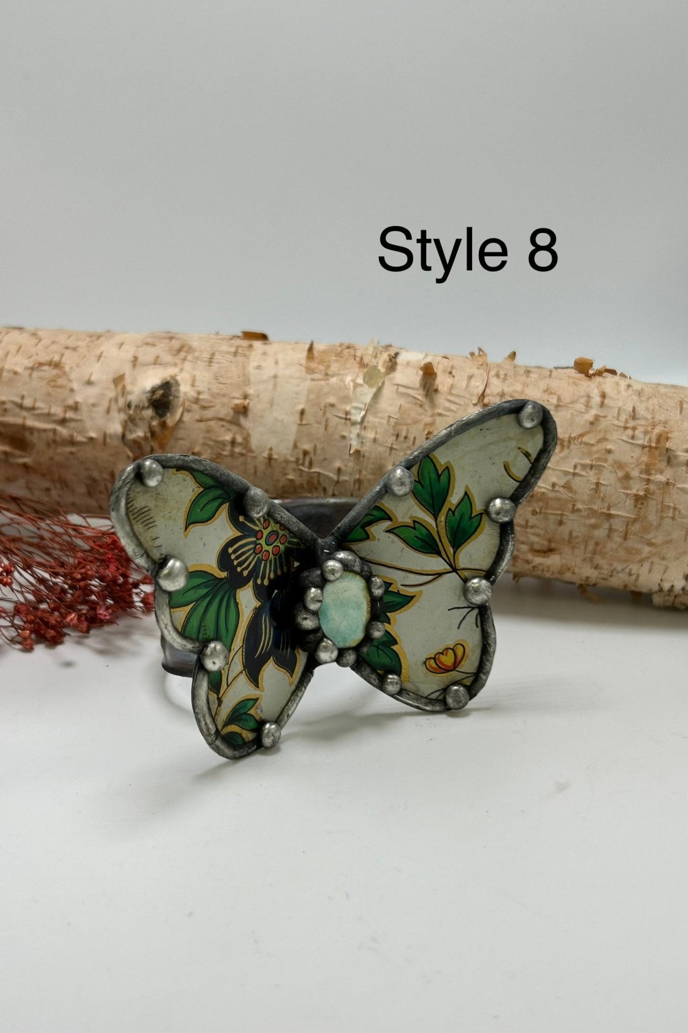 Butterfly Recycled Tin Cuff Bracelet w/ Gemstone - ivyandlavyboutique ivyandlavyboutique