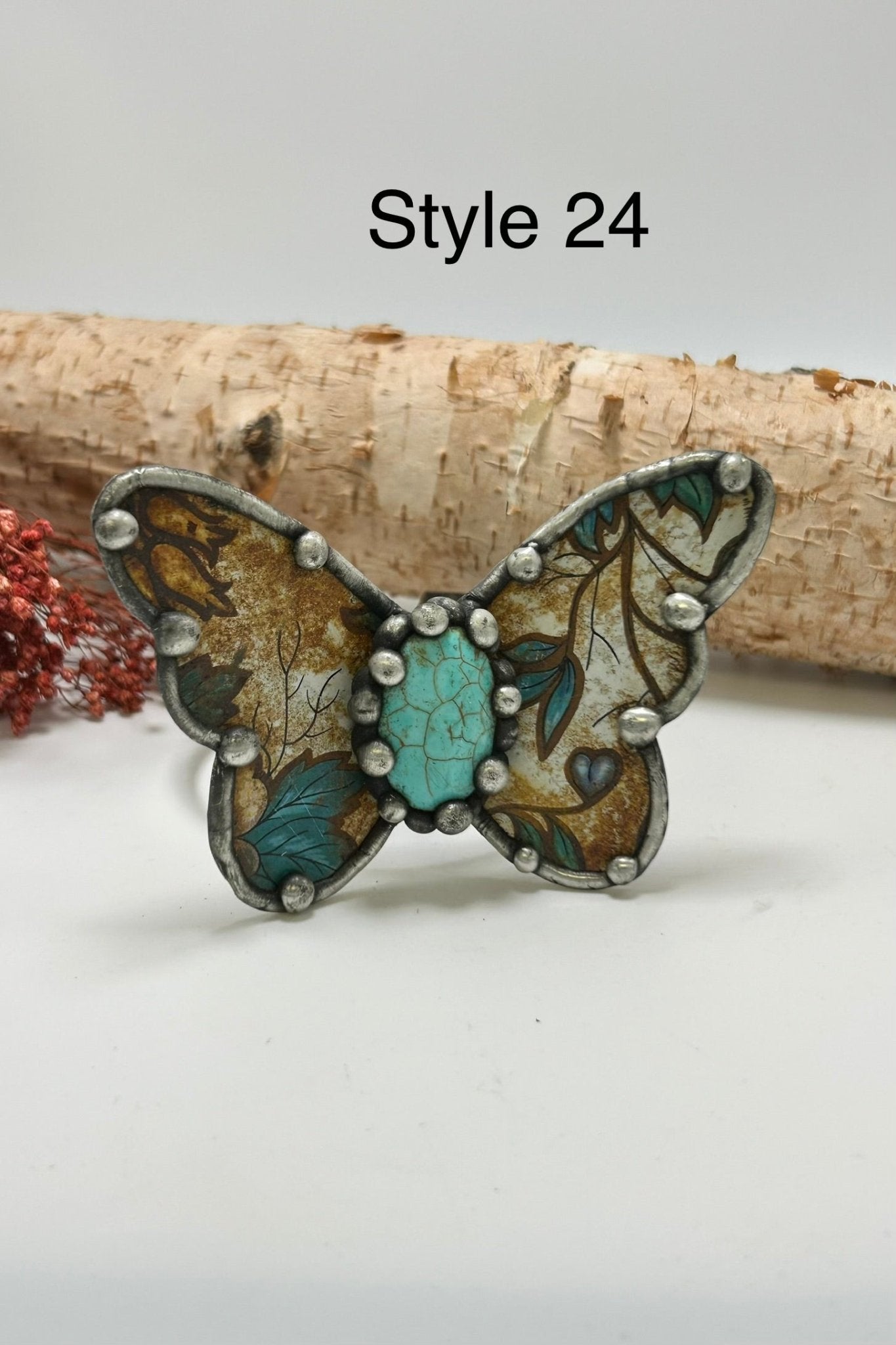 Butterfly Recycled Tin Cuff Bracelet w/ Gemstone - ivyandlavyboutique ivyandlavyboutique