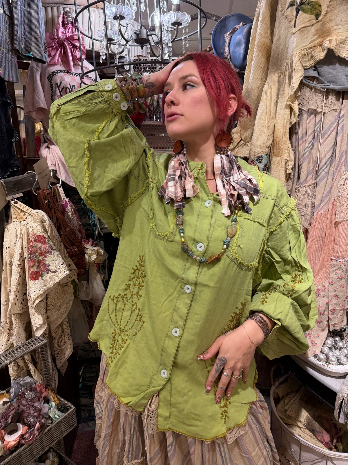 Button Flannel Earrings - Boho Wanderlust Boutique A Rare Bird Shop