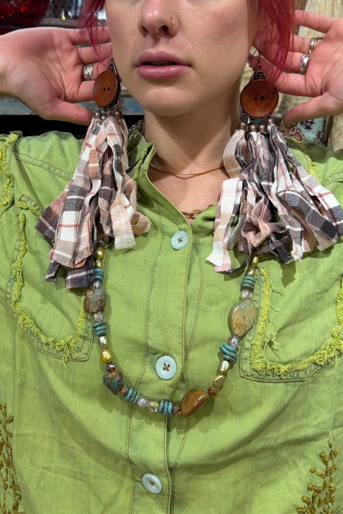 Button Flannel Earrings - Boho Wanderlust Boutique A Rare Bird Shop