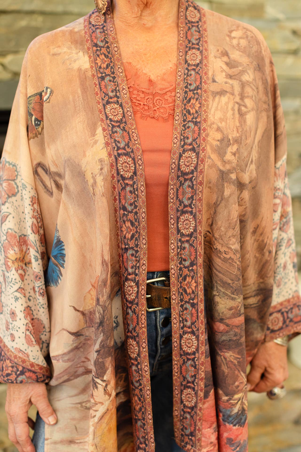 The Storyteller Matinée Duster Kimono w/ Sunflowers, Pottery