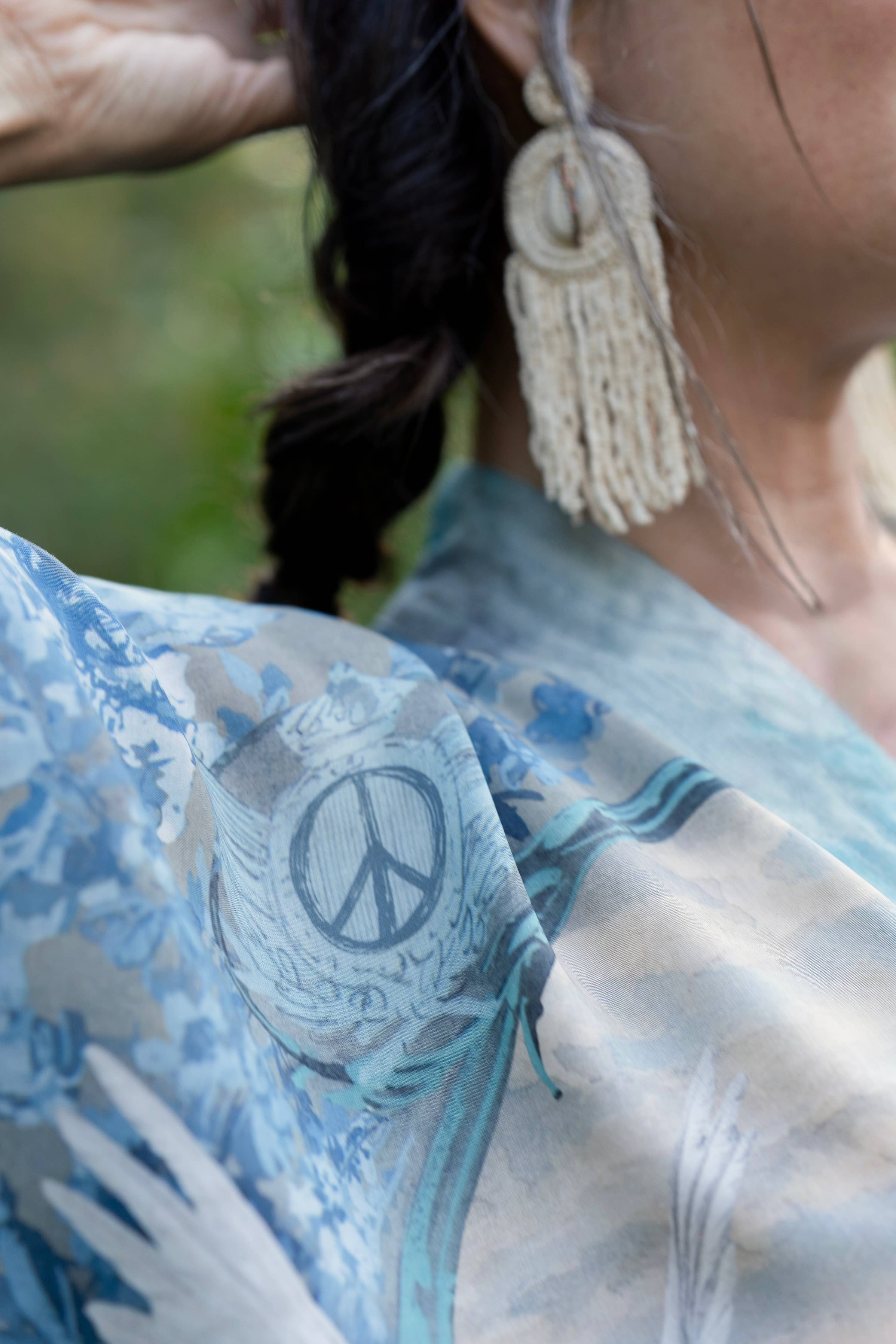 Peace Out Cropped Kimono Pixie Duster with Doves and Sunrise