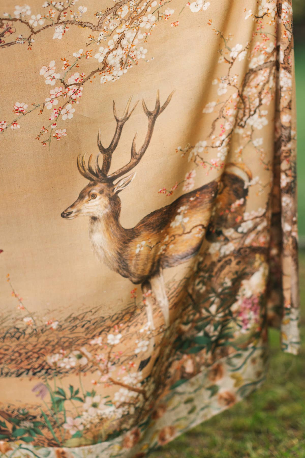 Fable Bohéme Long Maxi Slip Dress w/ Blossoms, Deer & Moon