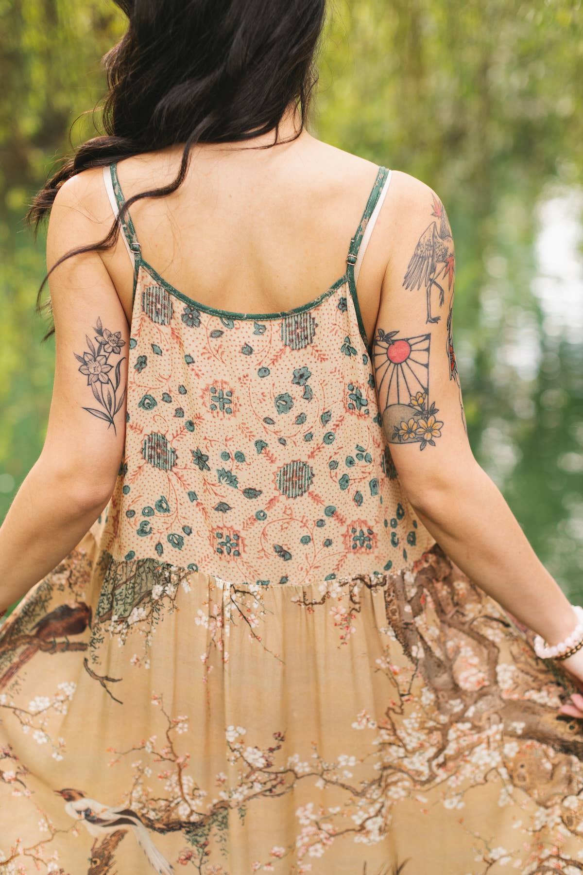 Fable Bohéme Long Maxi Slip Dress w/ Blossoms, Deer & Moon