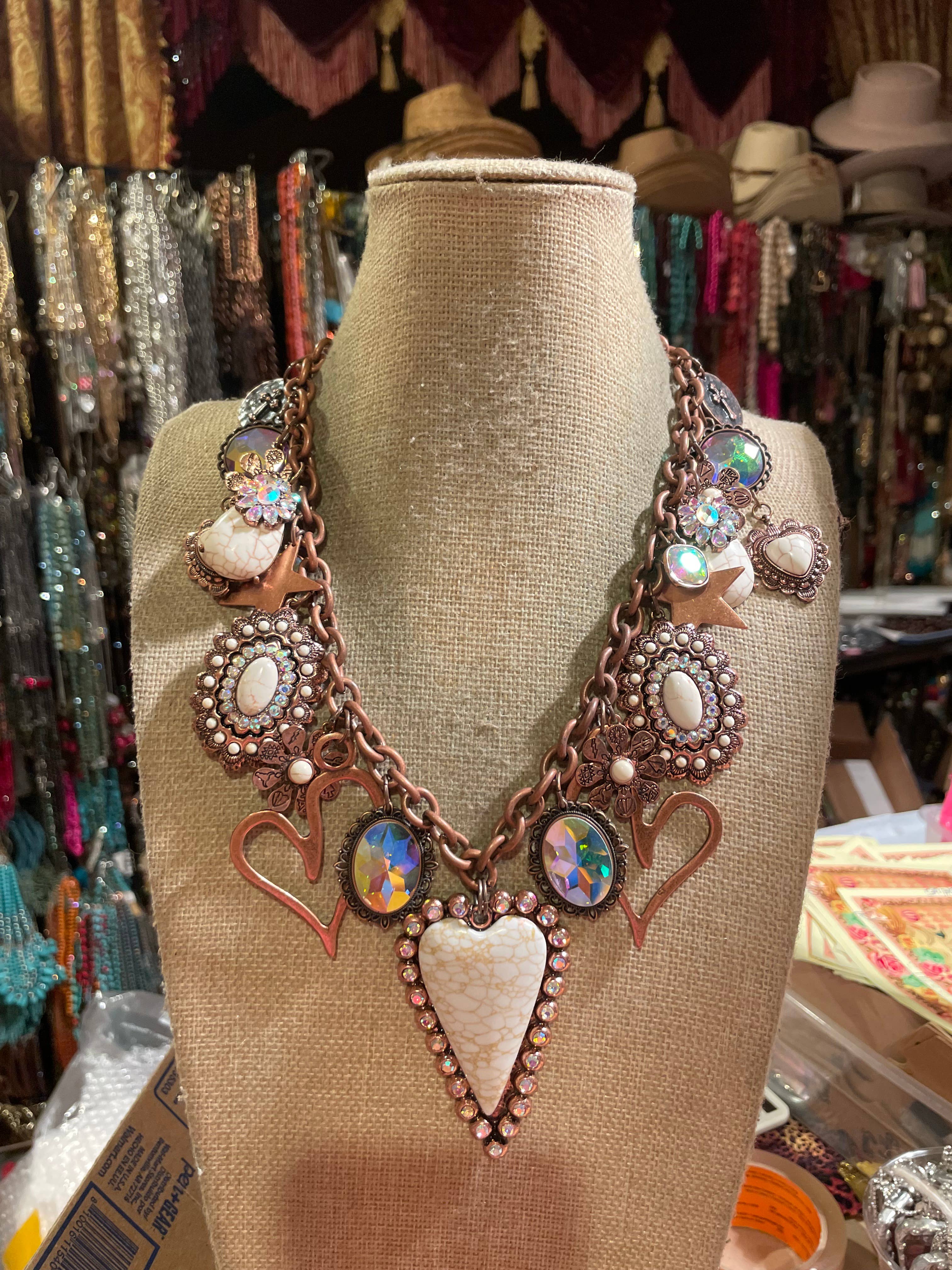 Heart Eyes White Howlite and Copper Charm Necklace