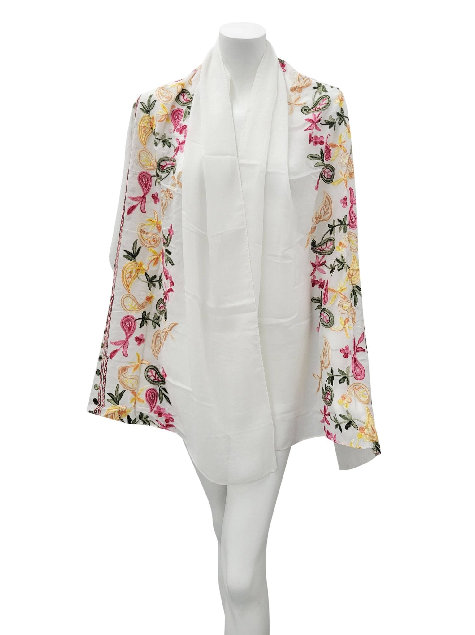 Callie Embroidered Scarf in Wheat - ivyandlavyboutique Raj Trading & Imports (USA) Inc.