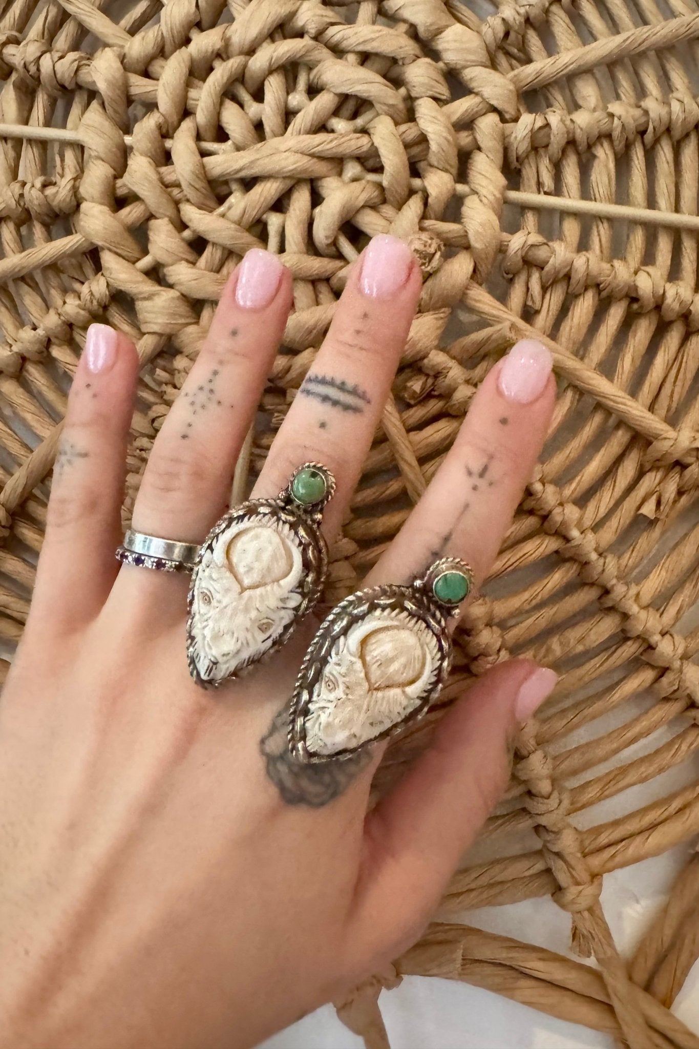 Carved Bison w/ Turquoise Ring - ivyandlavyboutique ivyandlavyboutique