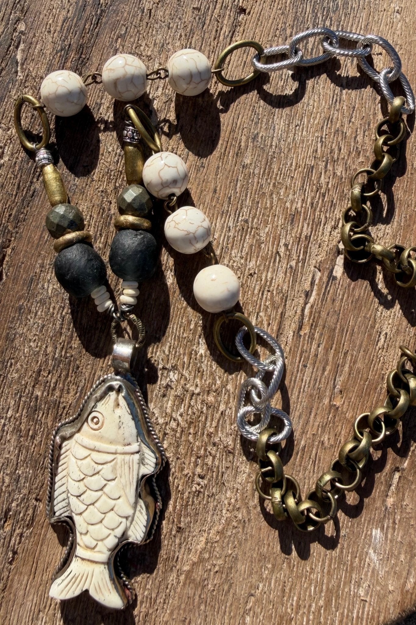 Carved Fish Handmade Necklace - ivyandlavyboutique ivyandlavyboutique