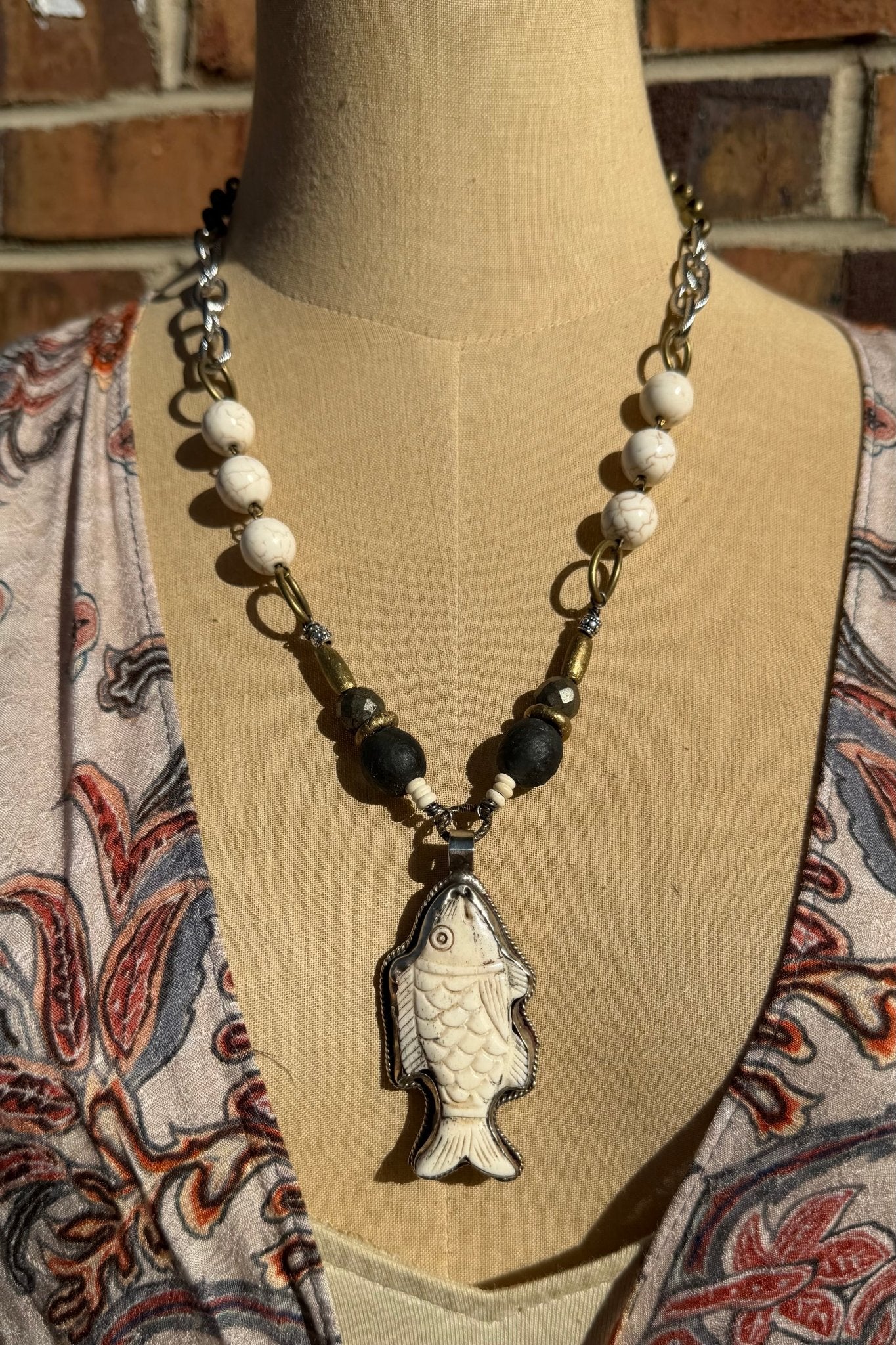 Carved Fish Handmade Necklace - ivyandlavyboutique ivyandlavyboutique
