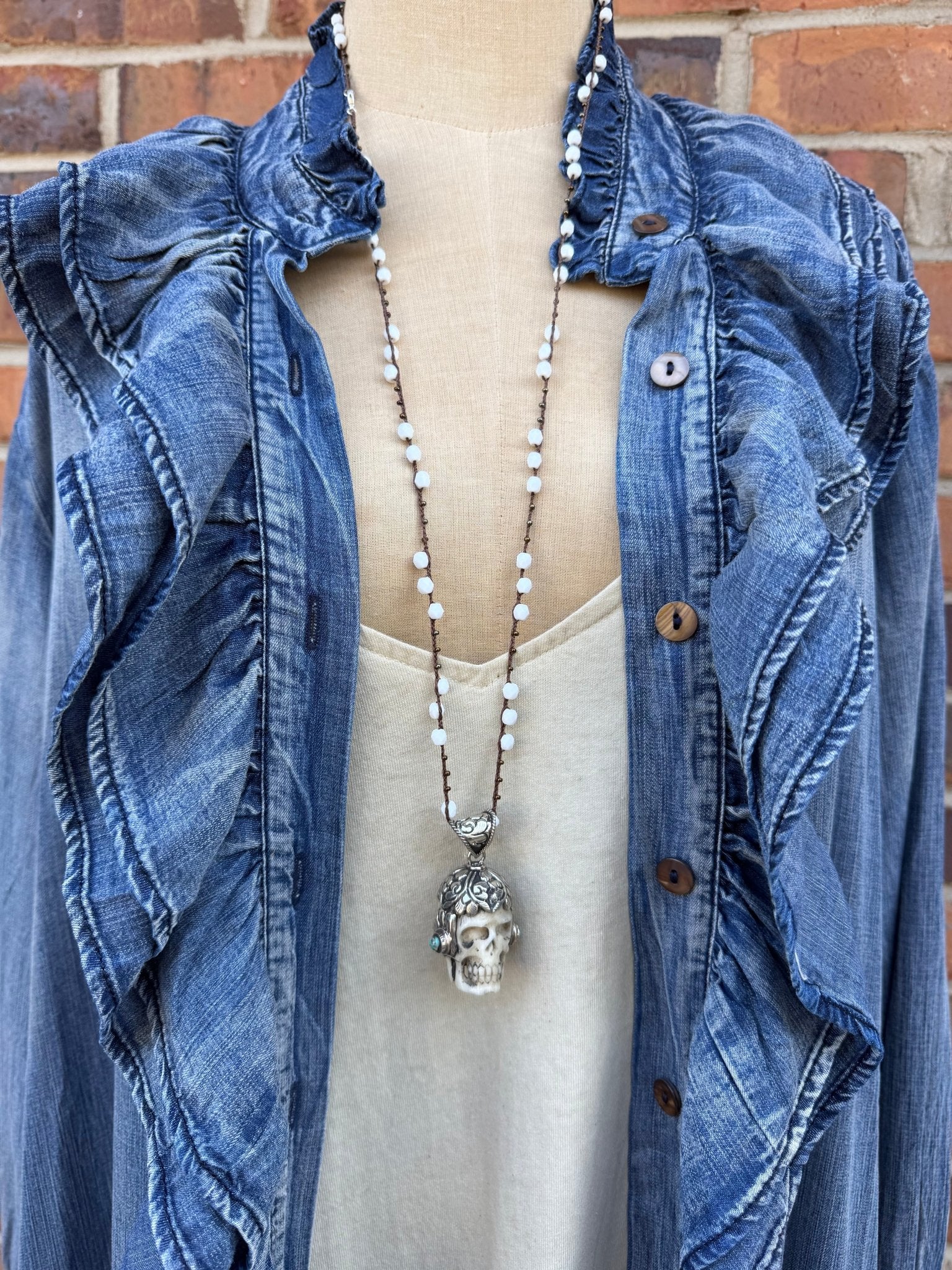 Carved Skull Necklace on Gemstone Chain - ivyandlavyboutique ivyandlavyboutique