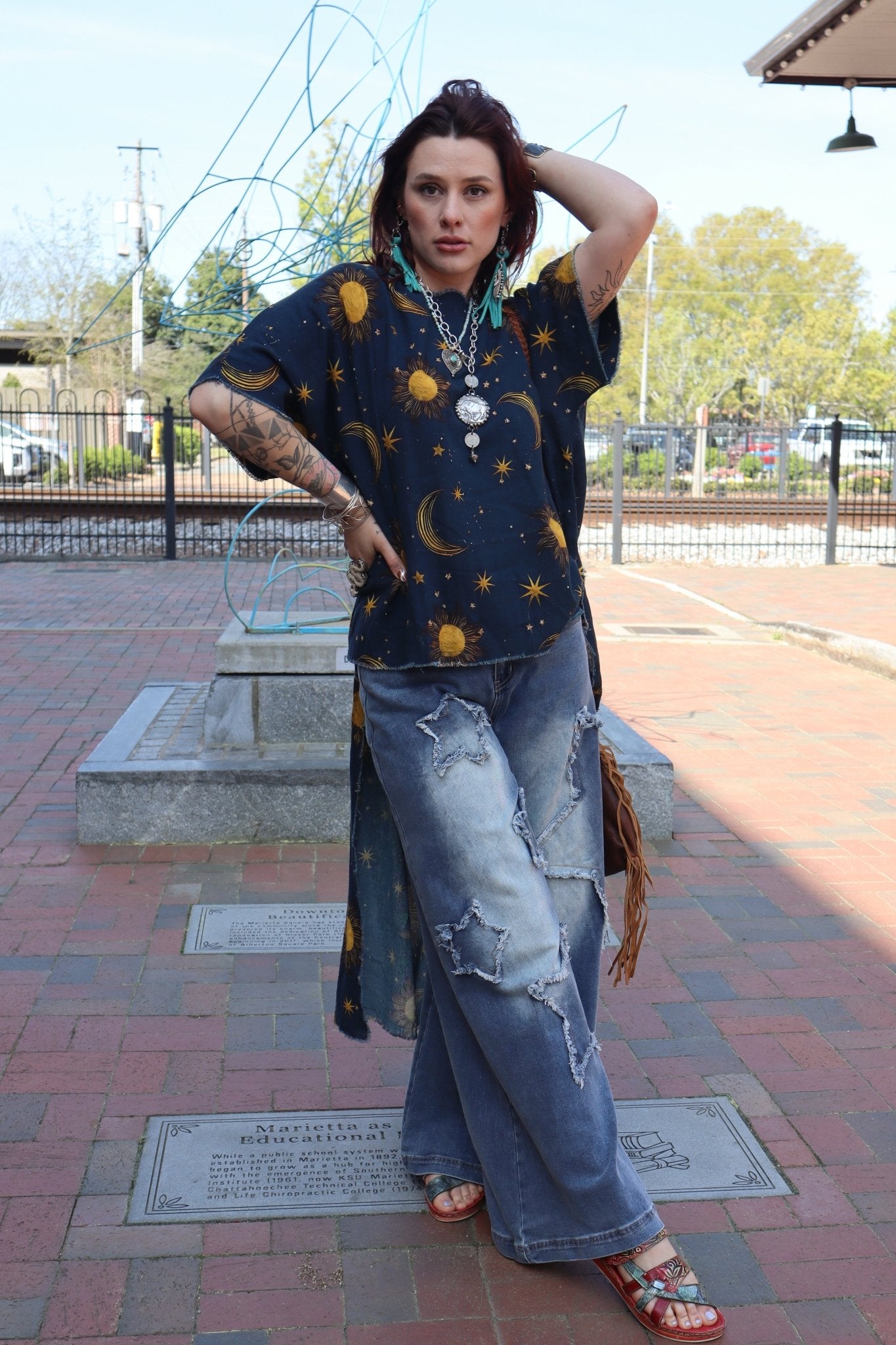 Celestial Dreamer Hi - Lo Tunic with Stars & Moon - ivyandlavyboutique I LOVE LINEN