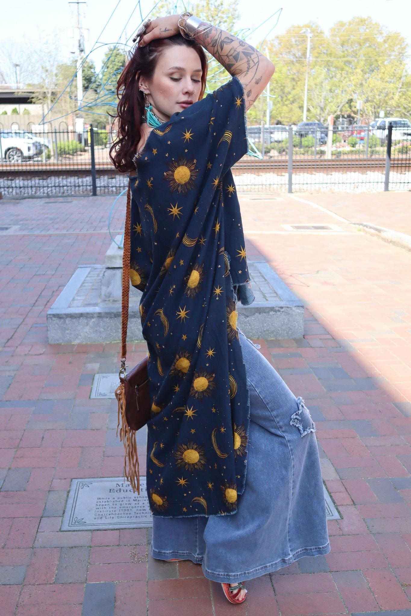 Celestial Dreamer Hi - Lo Tunic with Stars & Moon - ivyandlavyboutique I LOVE LINEN