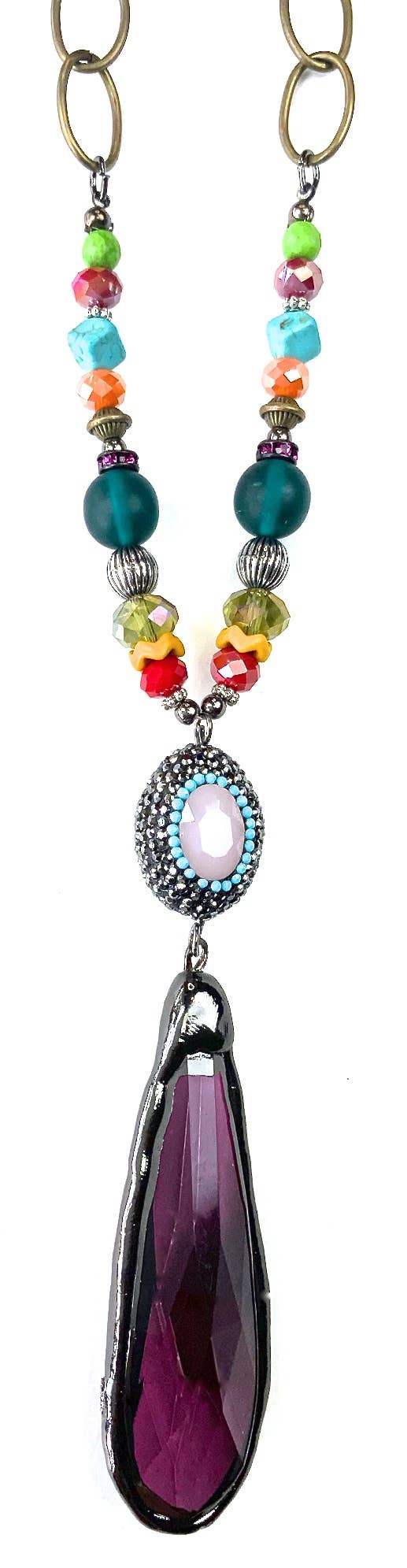 Chain & Beaded w/Pave & Teardrop Pendant - ivyandlavyboutique Lost & Found Trading