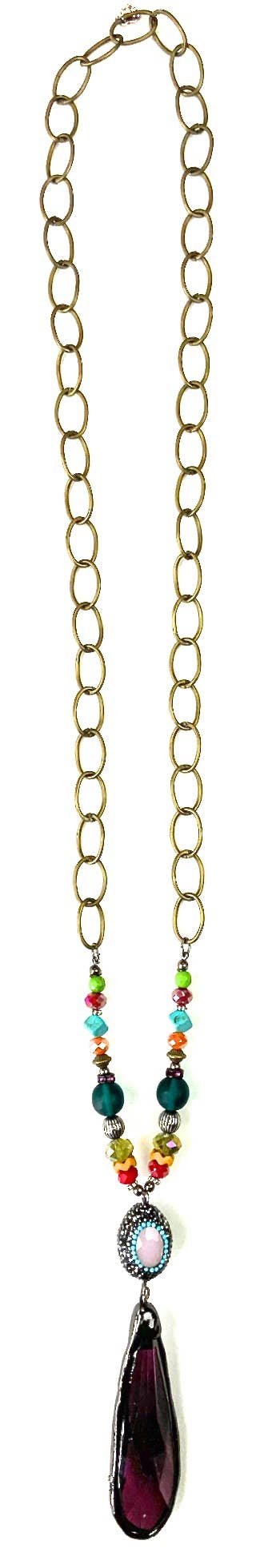 Chain & Beaded w/Pave & Teardrop Pendant - ivyandlavyboutique Lost & Found Trading