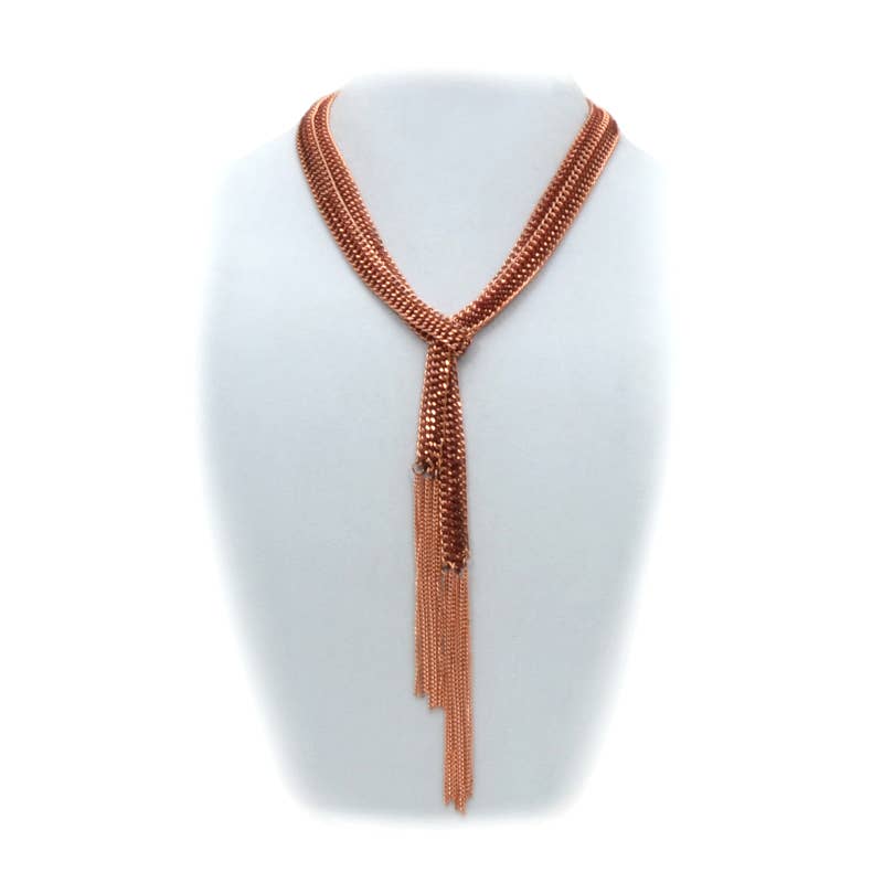 Chain Lariat Necklace in copper with fringe metal - ivyandlavyboutique Erik & Mike