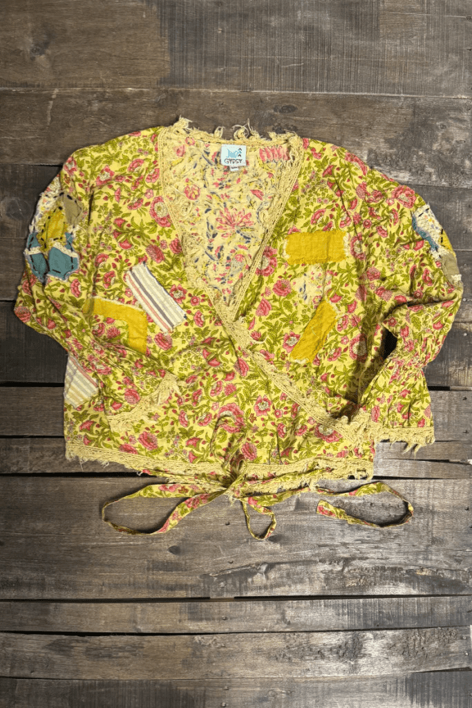 Cheerful Walks Wrap Top in Sunshine Florals - ivyandlavyboutique Jaded Gypsy