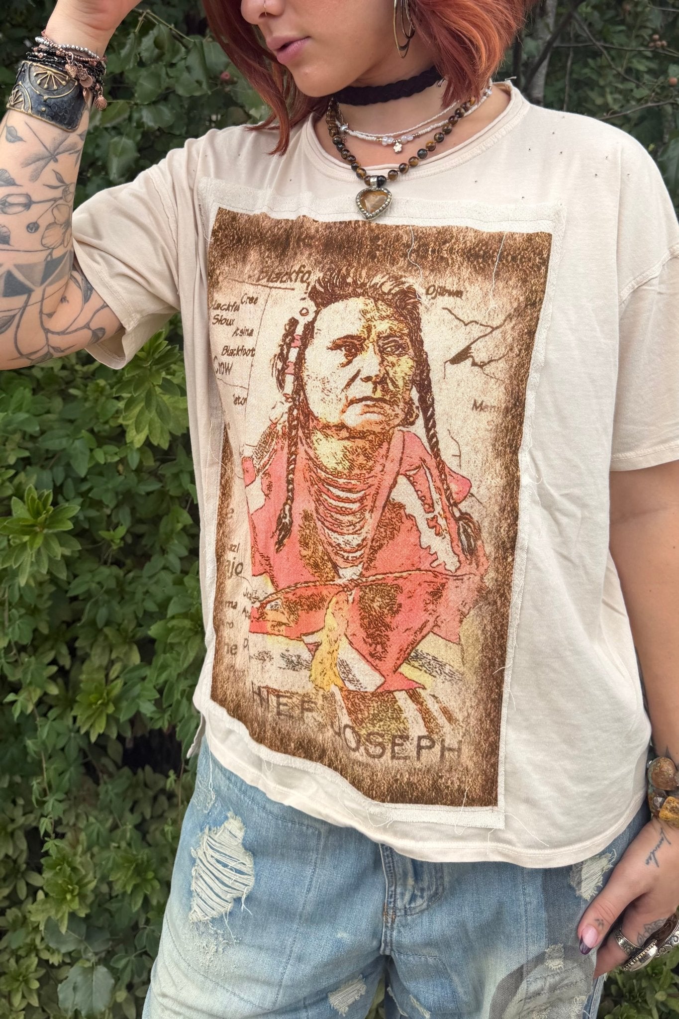 Chief Joseph on Tribe Map Oversized Patchwork Tee - ivyandlavyboutique LeParisPetit by I Love Linen