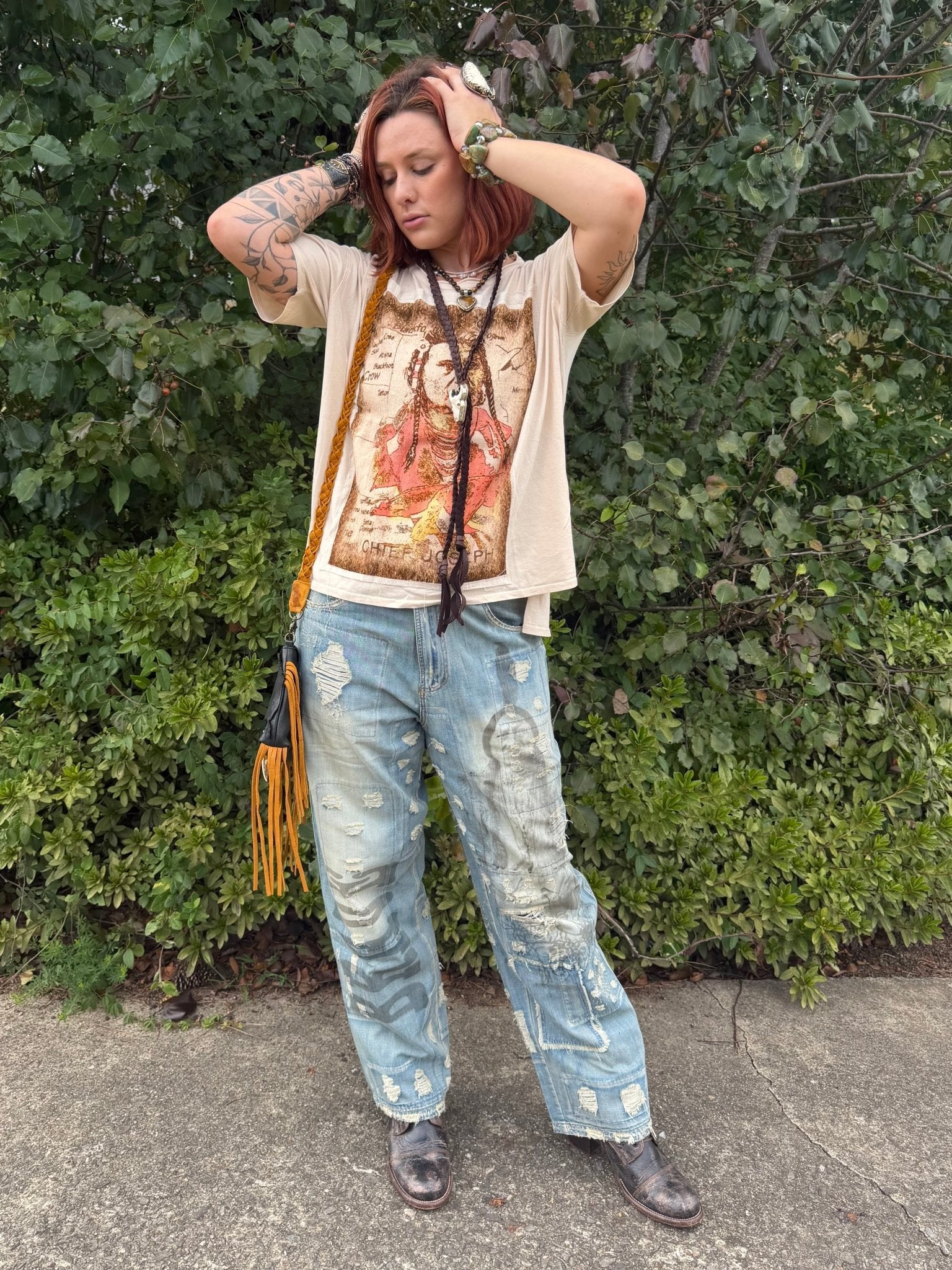 Chief Joseph on Tribe Map Oversized Patchwork Tee - ivyandlavyboutique LeParisPetit by I Love Linen