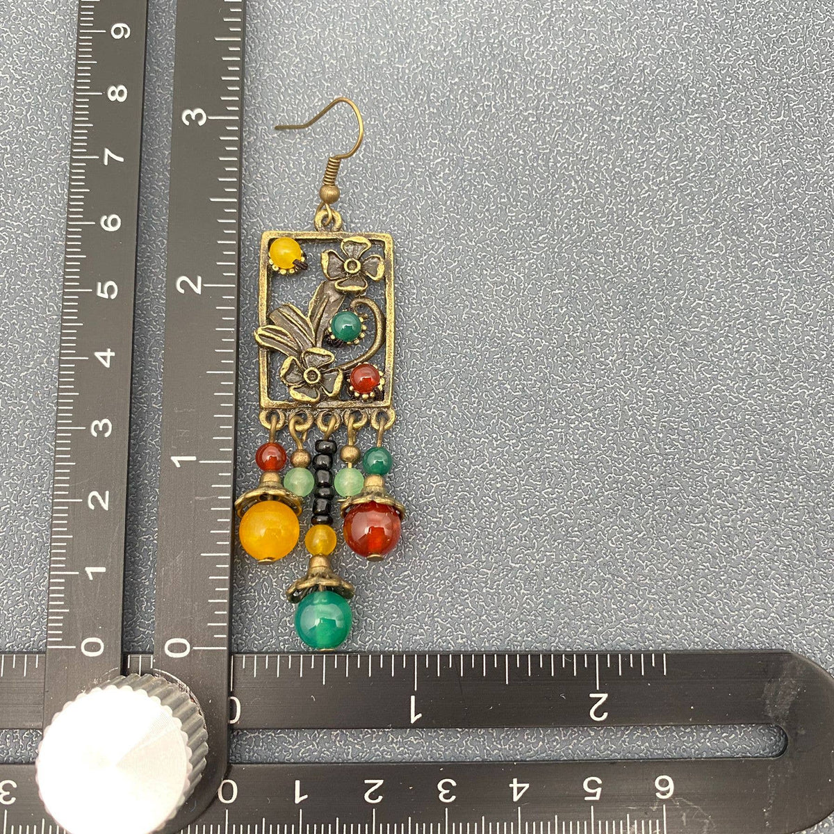 Chinoiserie Agate Glass Beaded Flower Dangle Earrings - CS - ivyandlavyboutique Mio Queena