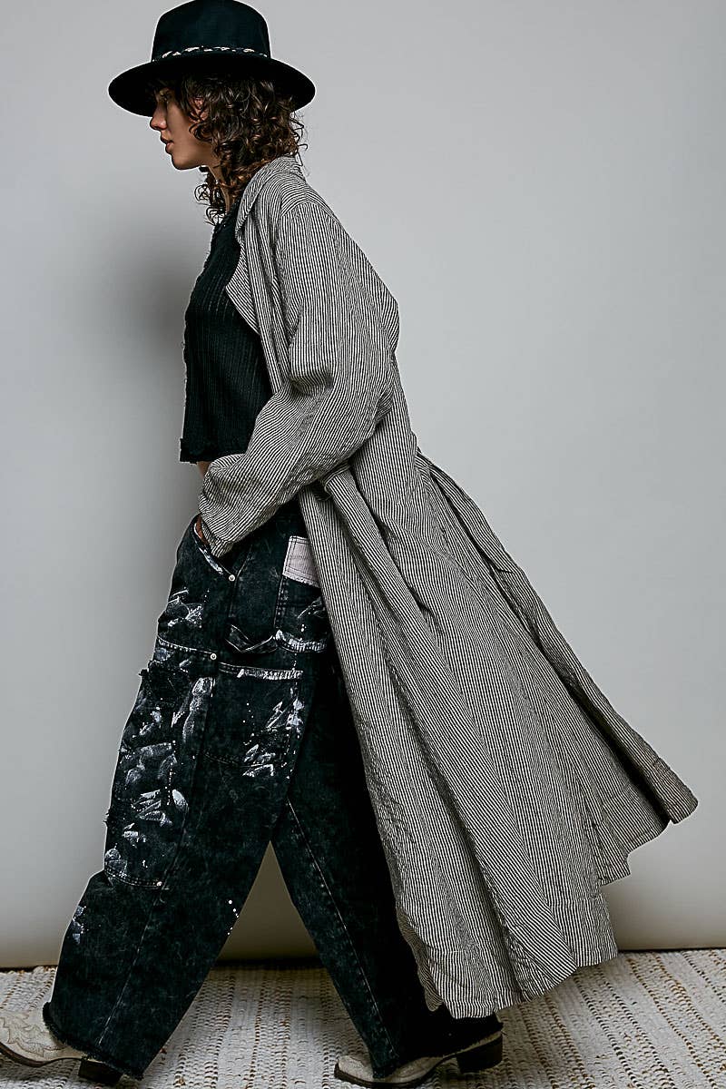 City Girl Soft Notched Collared Woven Maxi-Length Hem Duster Coat - ivyandlavyboutique Pol Clothing