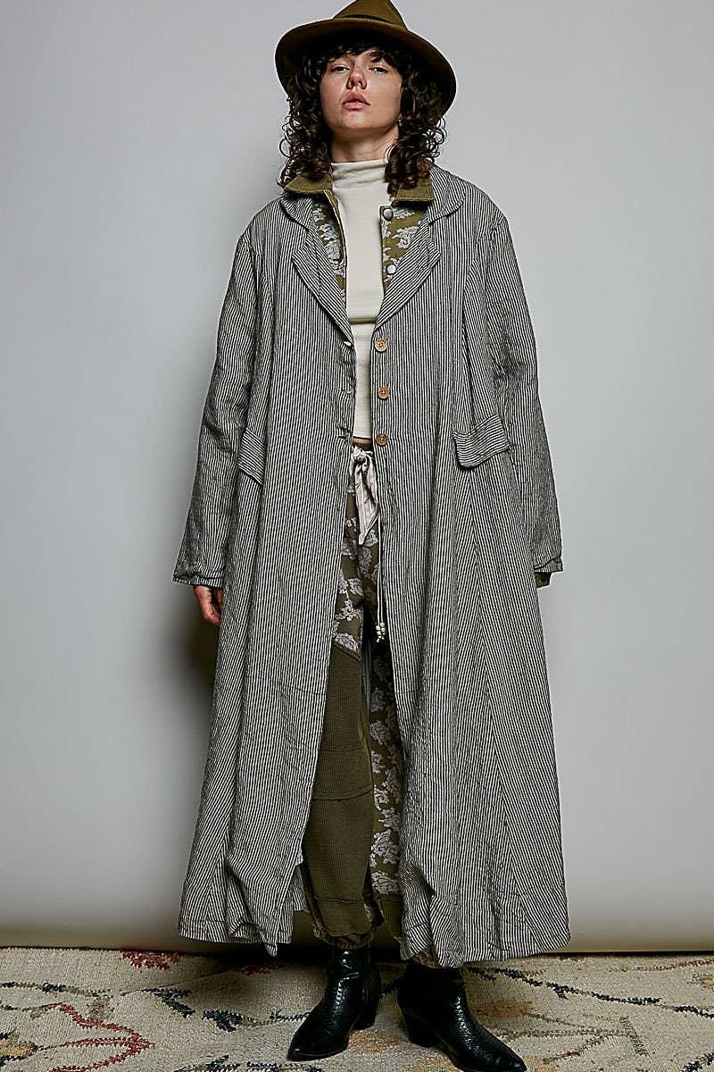 City Girl Soft Notched Collared Woven Maxi-Length Hem Duster Coat - ivyandlavyboutique Pol Clothing