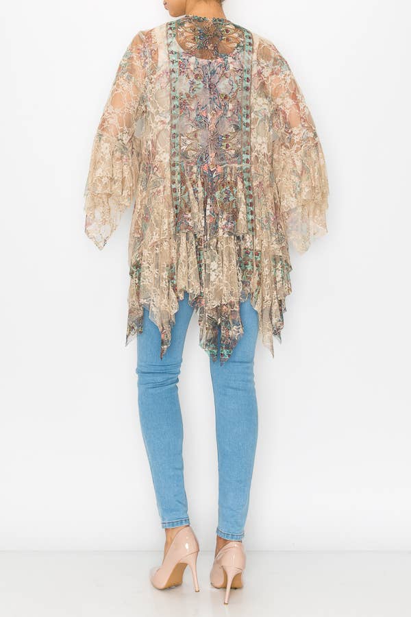 Classic All Lace Cardigan with Tiered Layers Turquoise - ivyandlavyboutique Origami Apparel ~ Lace and Crochet inspired